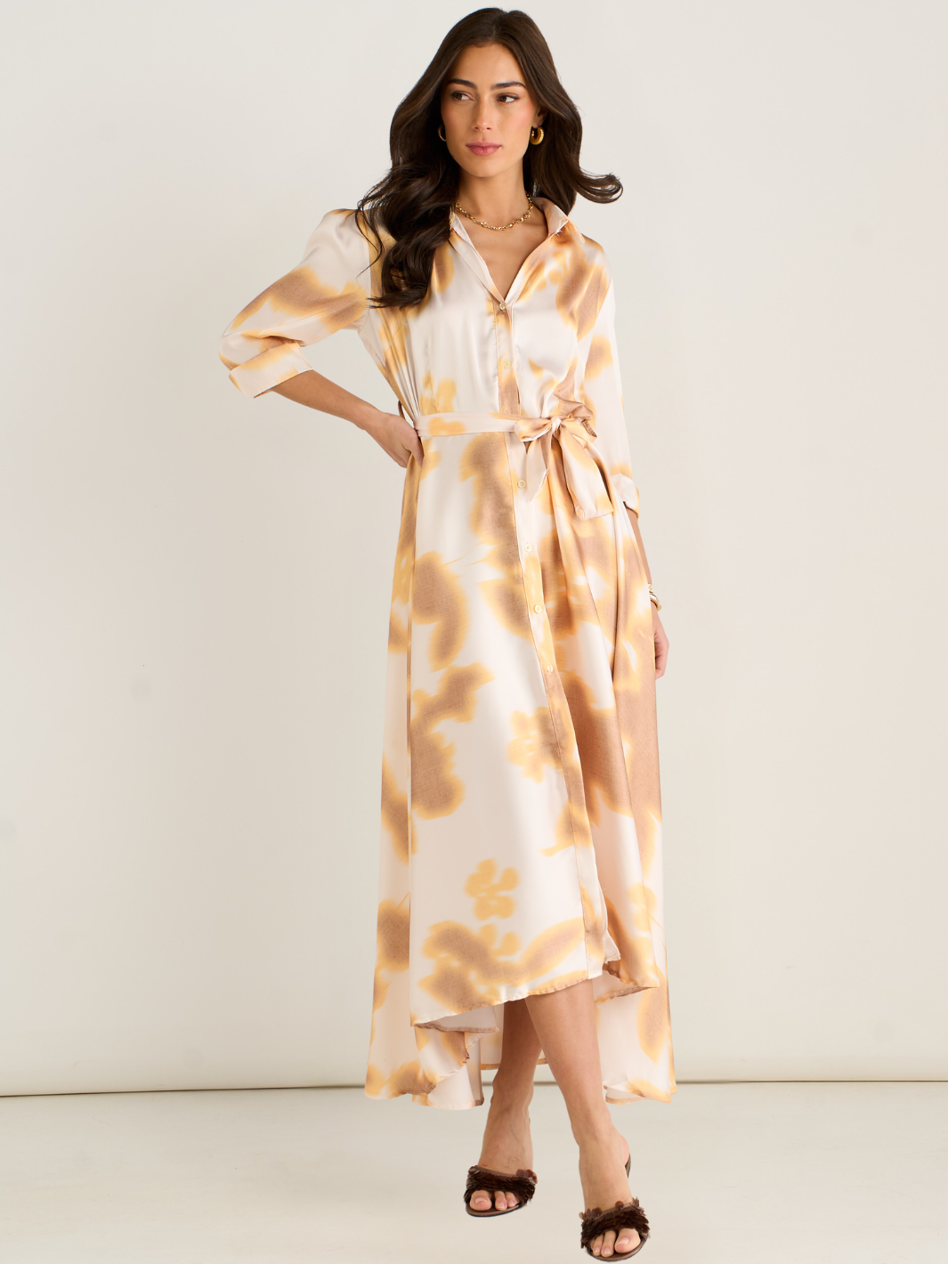 Kate & Pippa Azure Midi Dress In Gold/Ivory Print-Kate & Pippa