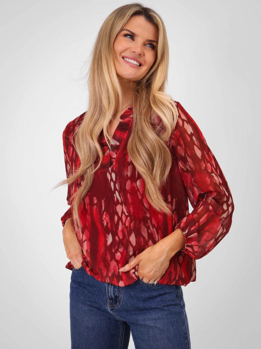 Kate & Pippa Bella Band Top In Berry Abstract Print-Kate & Pippa Autumn/Winter Ladies Clothing