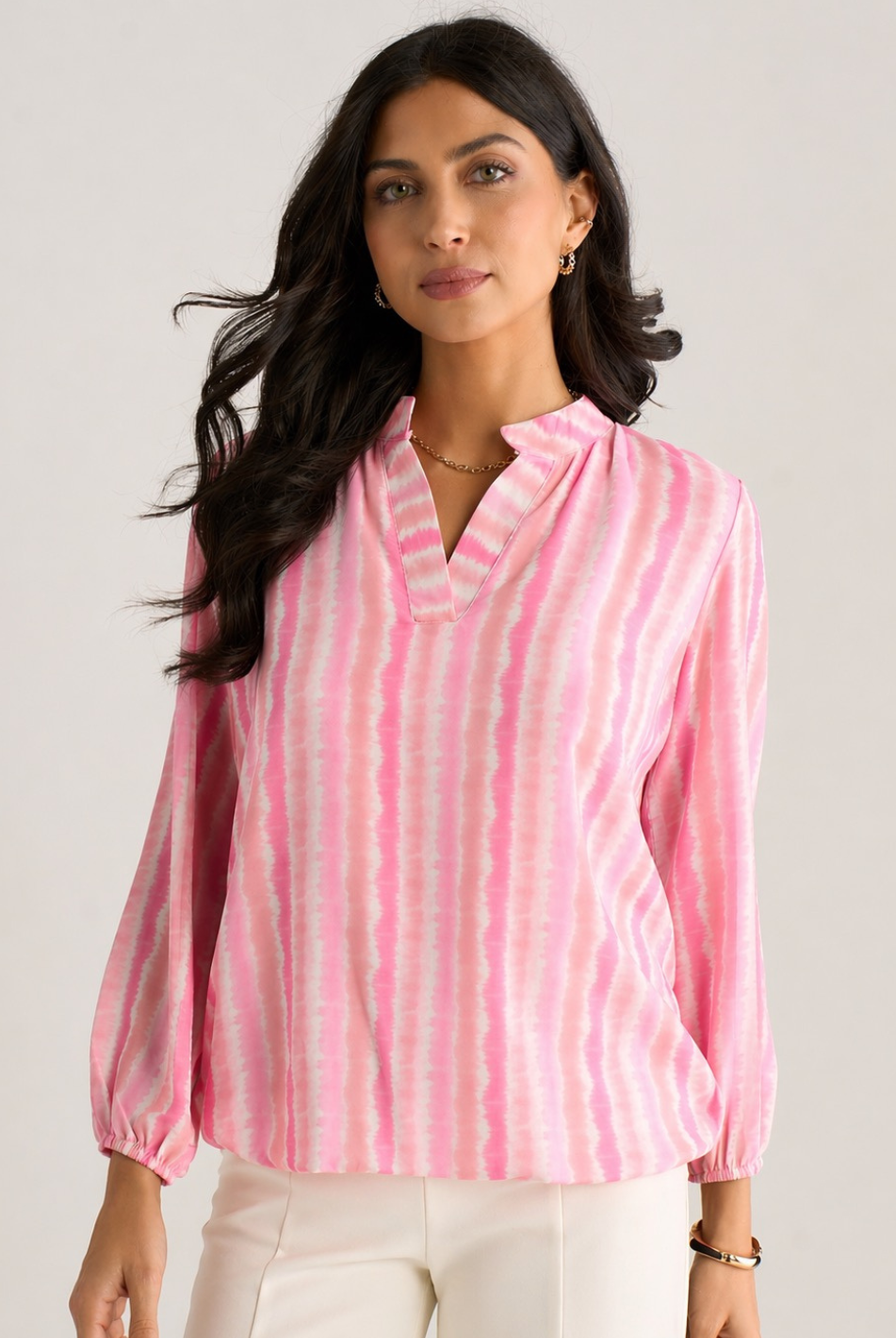 Kate & Pippa Bella Band Top In Light Pink Wave Print-Kate & Pippa