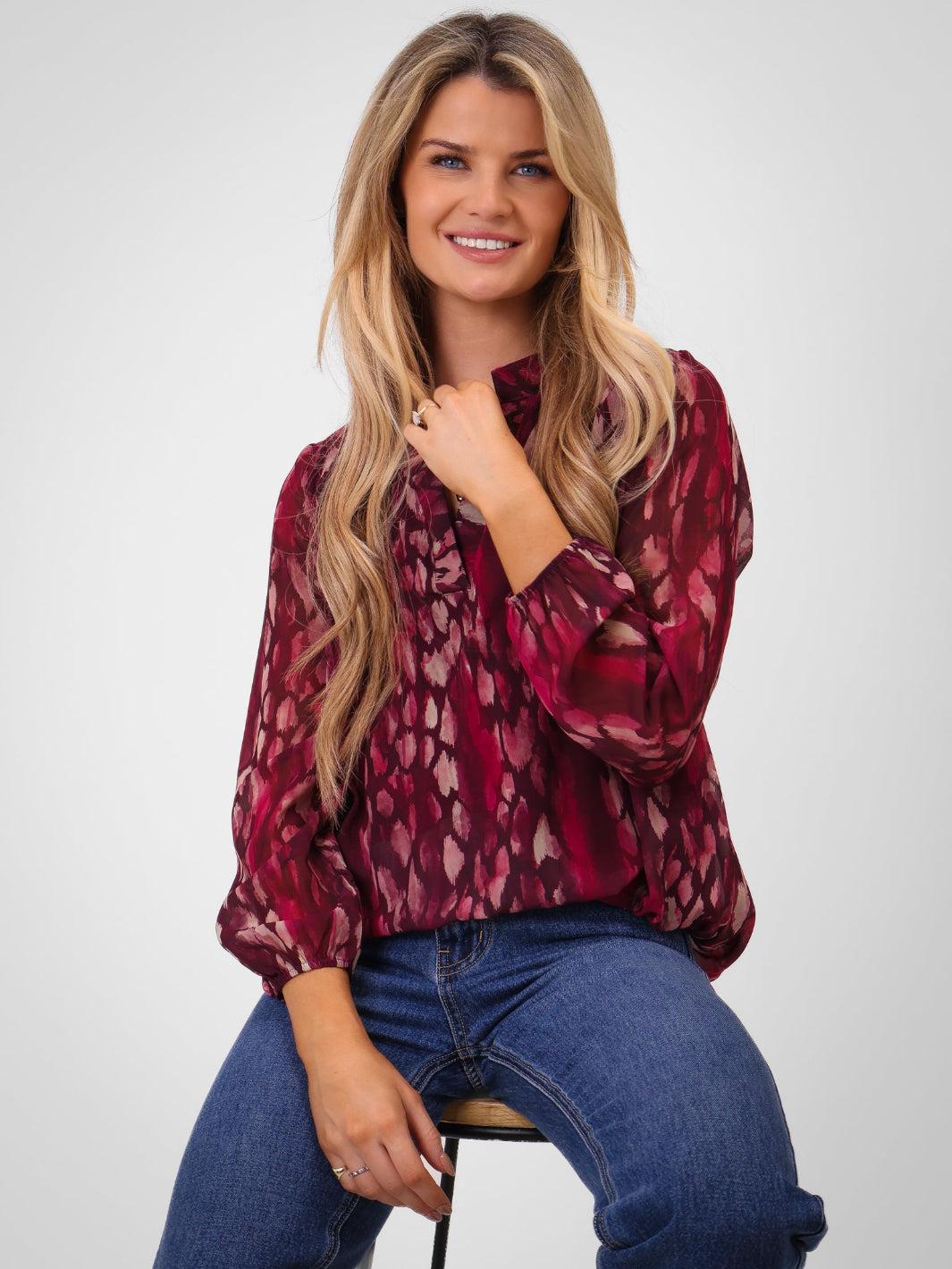 Kate & Pippa Bella Band Top In Magenta Abstract Print-Kate & Pippa Autumn/Winter Ladies Clothing