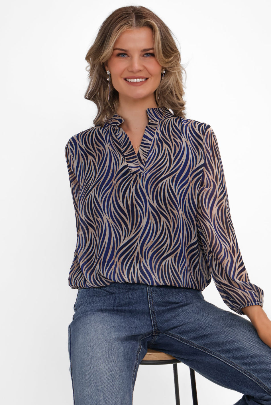 Kate & Pippa Bella Band Top In Navy Animal-Kate & Pippa