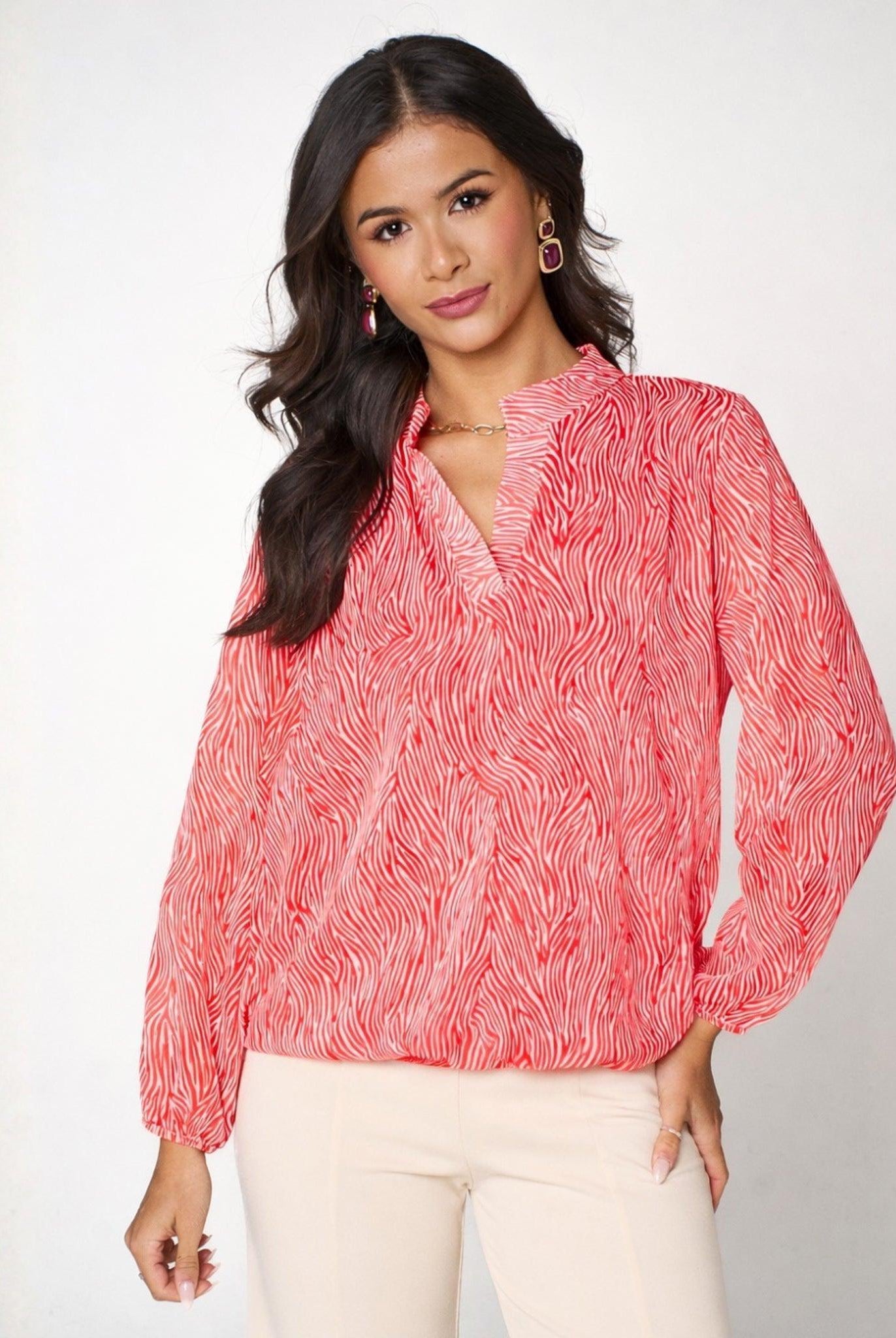 Kate & Pippa Bella Band Top In Red Print-Kate & Pippa