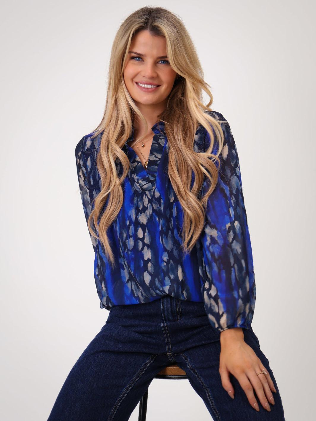 Kate & Pippa Bella Band Top In Royal Blue Abstract Print-Kate & Pippa Autumn/Winter Ladies Clothing