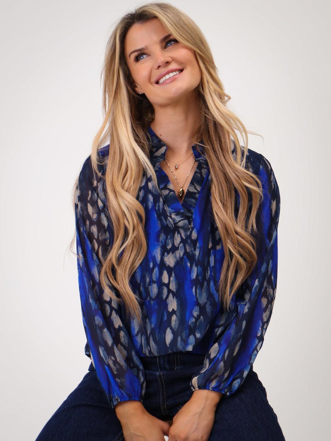 Kate & Pippa Bella Band Top In Royal Blue Abstract Print-Kate & Pippa Autumn/Winter Ladies Clothing