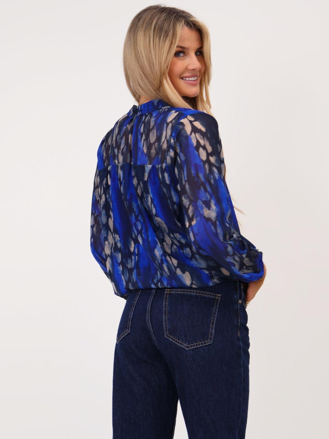 Kate & Pippa Bella Band Top In Royal Blue Abstract Print-Kate & Pippa Autumn/Winter Ladies Clothing