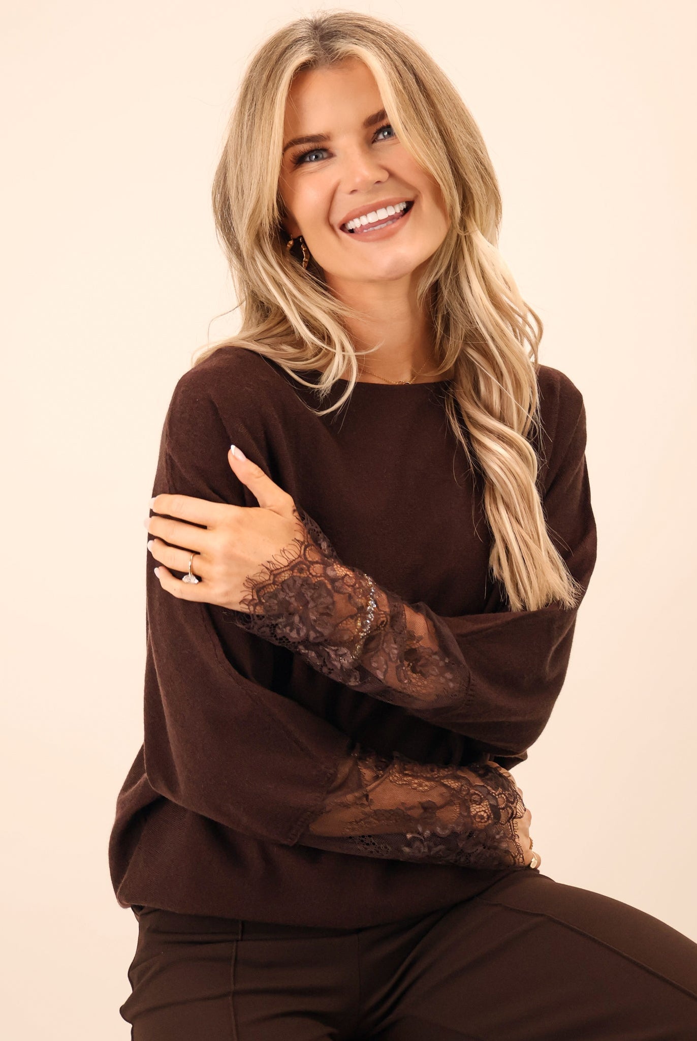 Kate & Pippa Blakely Lace Knit In Chocolate Brown-Kate & Pippa