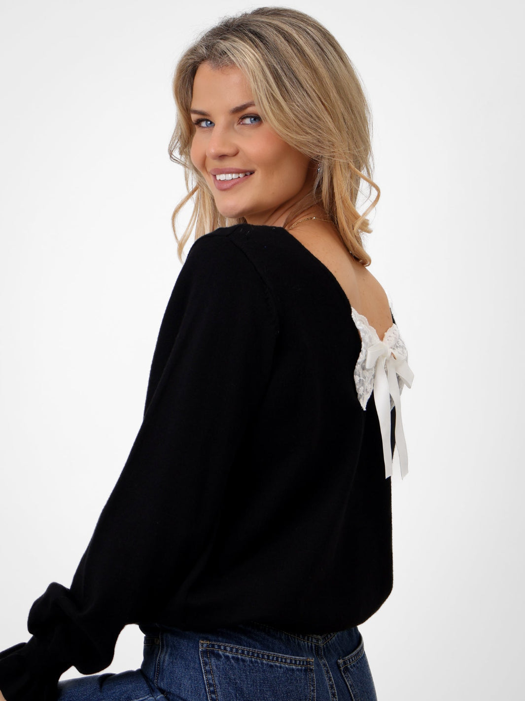 Kate & Pippa Bliss Bow Knit Jumper In Black-Kate & Pippa Autumn/Winter Ladies Clothing