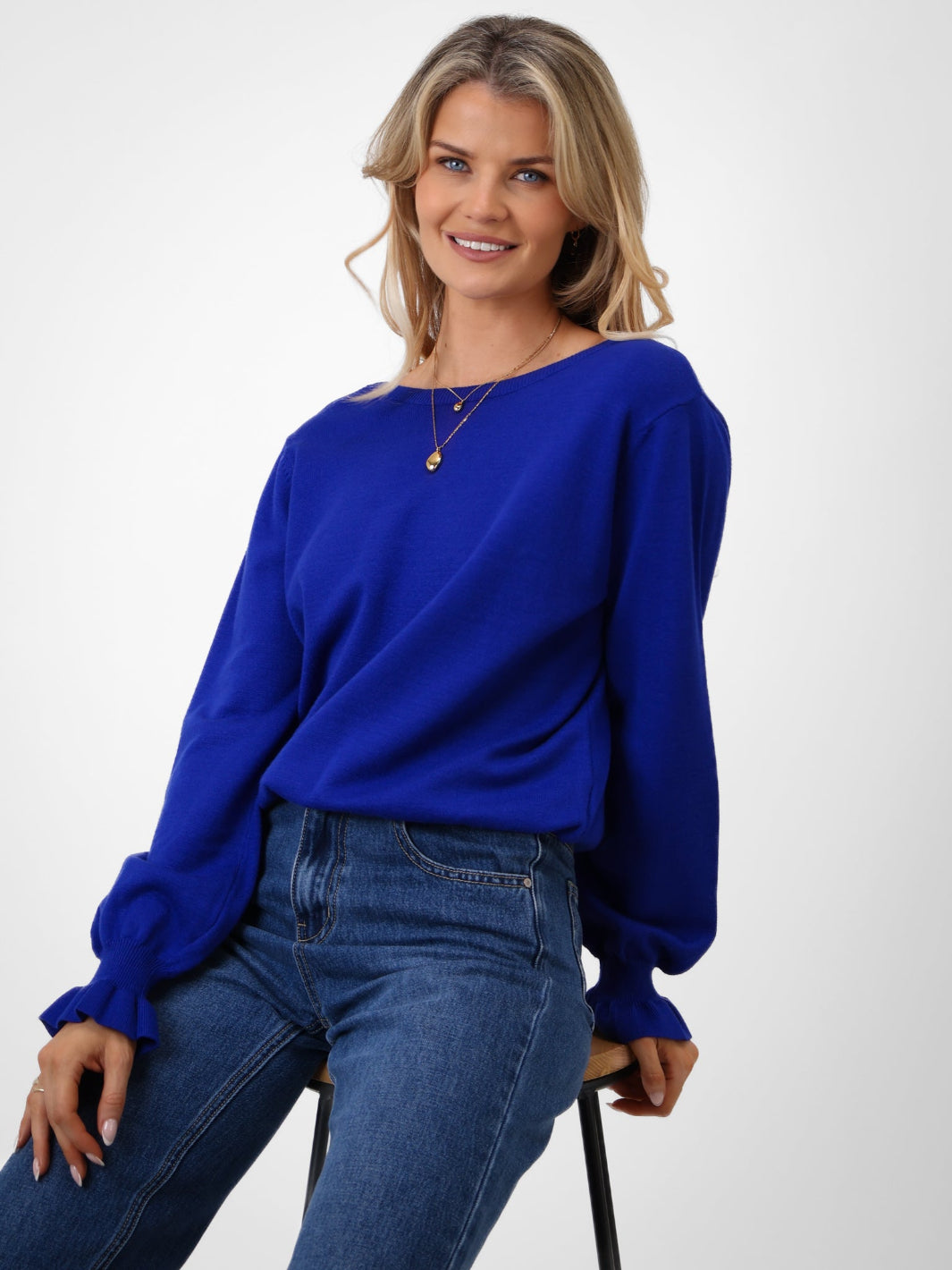 Kate & Pippa Bliss Bow Knit Jumper In Blue-Kate & Pippa Autumn/Winter Ladies Clothing