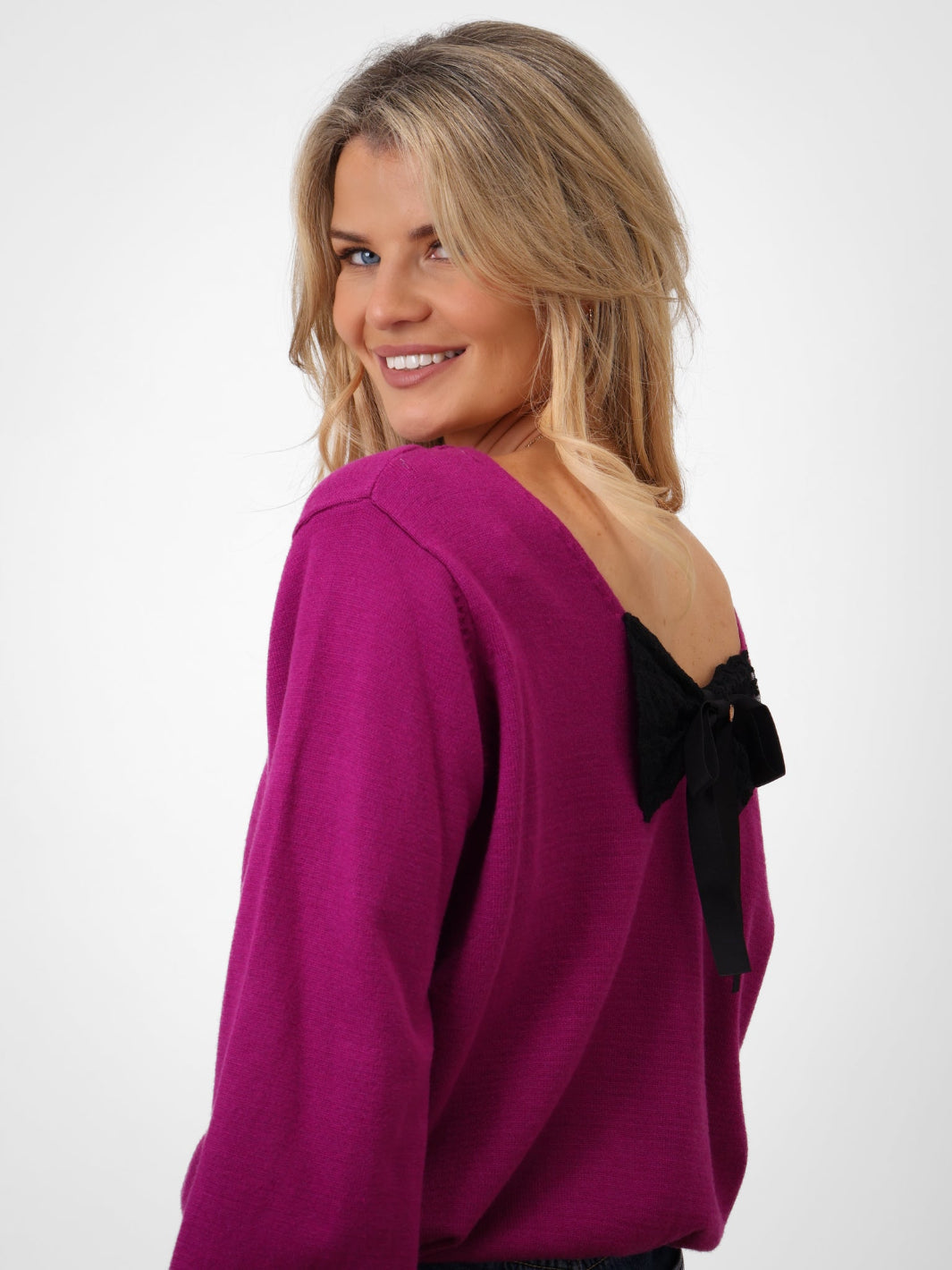 Kate & Pippa Bliss Bow Knit Jumper In Plum-Kate & Pippa Autumn/Winter Ladies Clothing