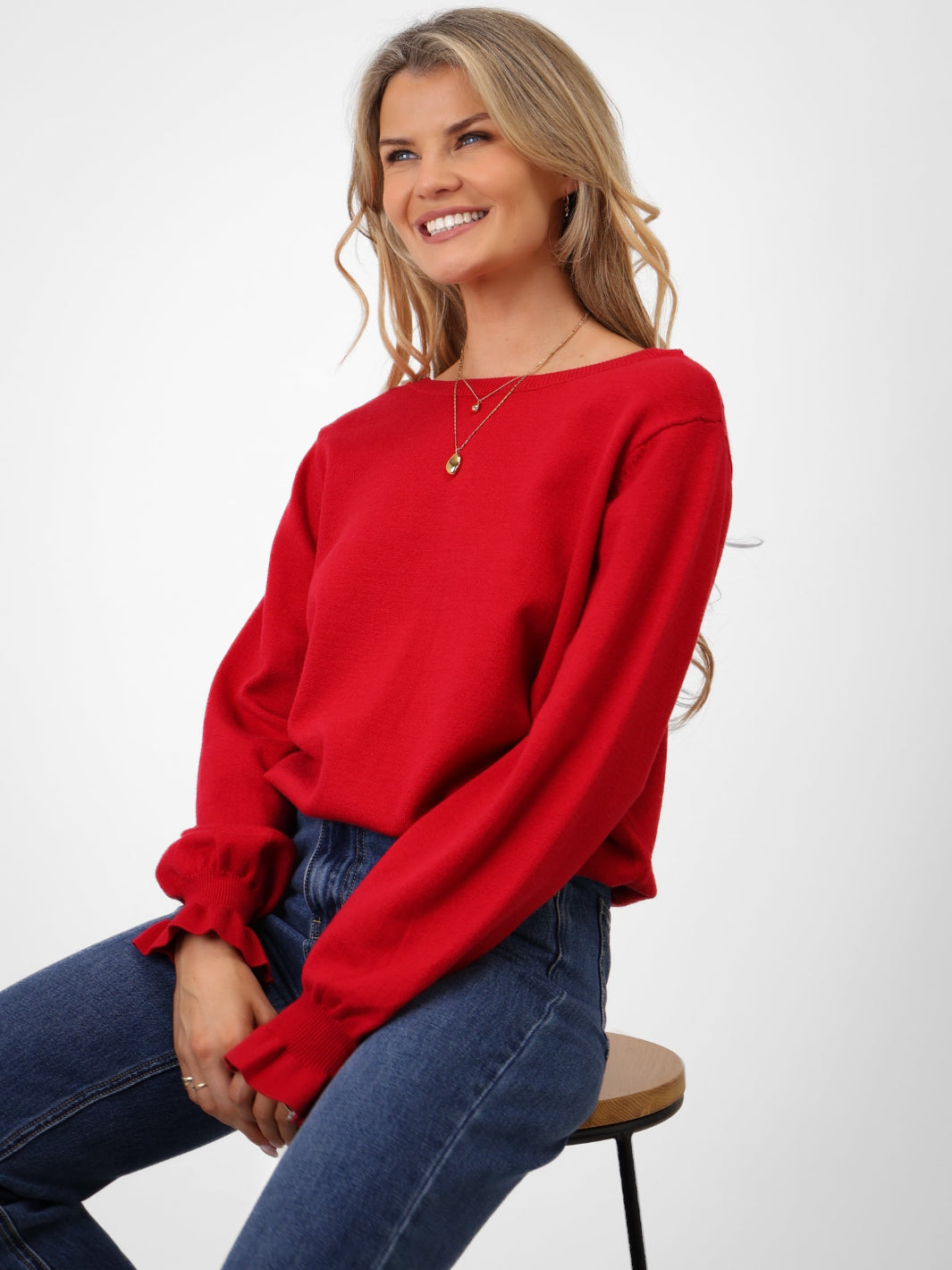 Kate & Pippa Bliss Bow Knit Jumper In Red-Kate & Pippa Autumn/Winter Ladies Clothing