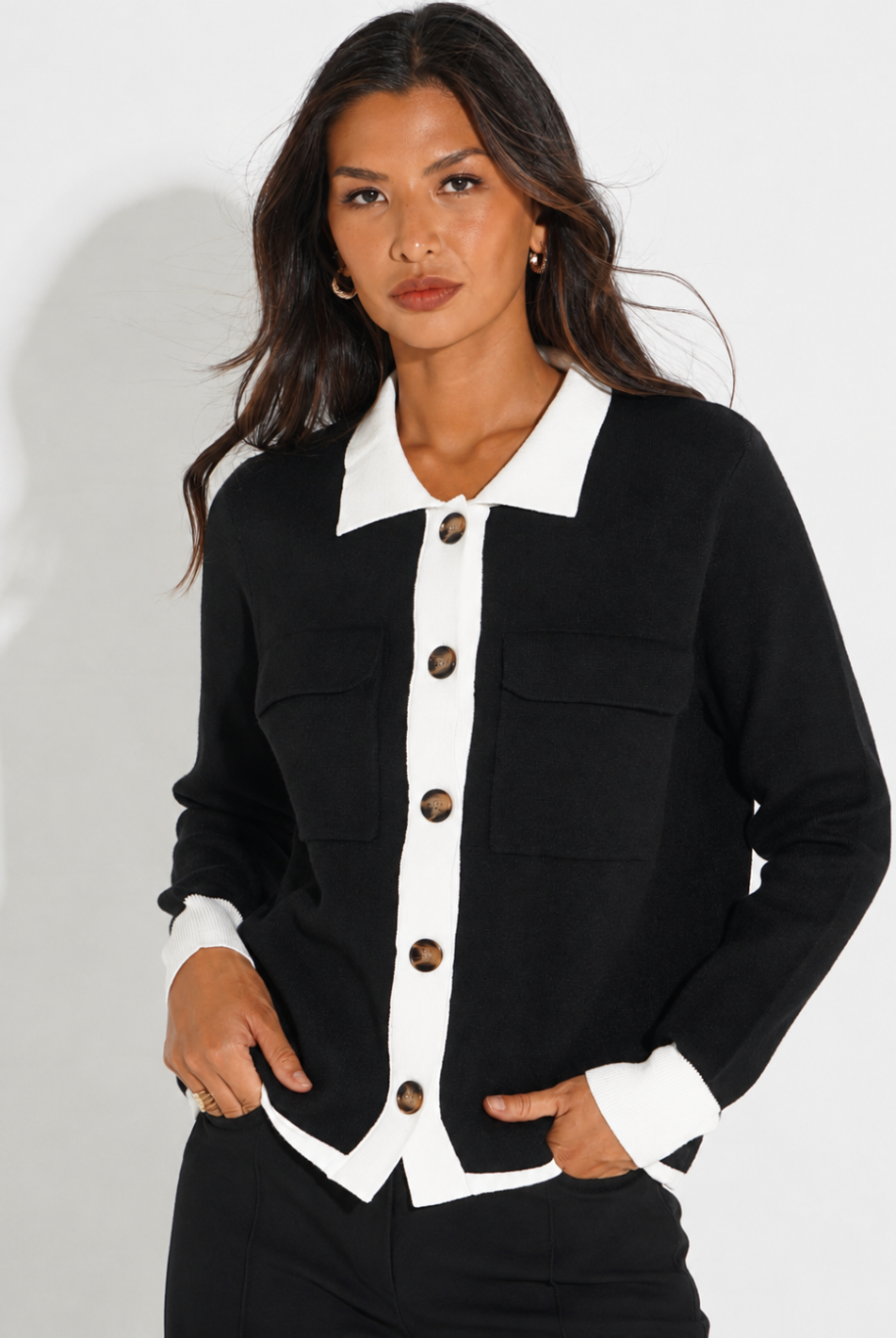 Kate & Pippa Dani Cardigan In Black / White-Kate & Pippa