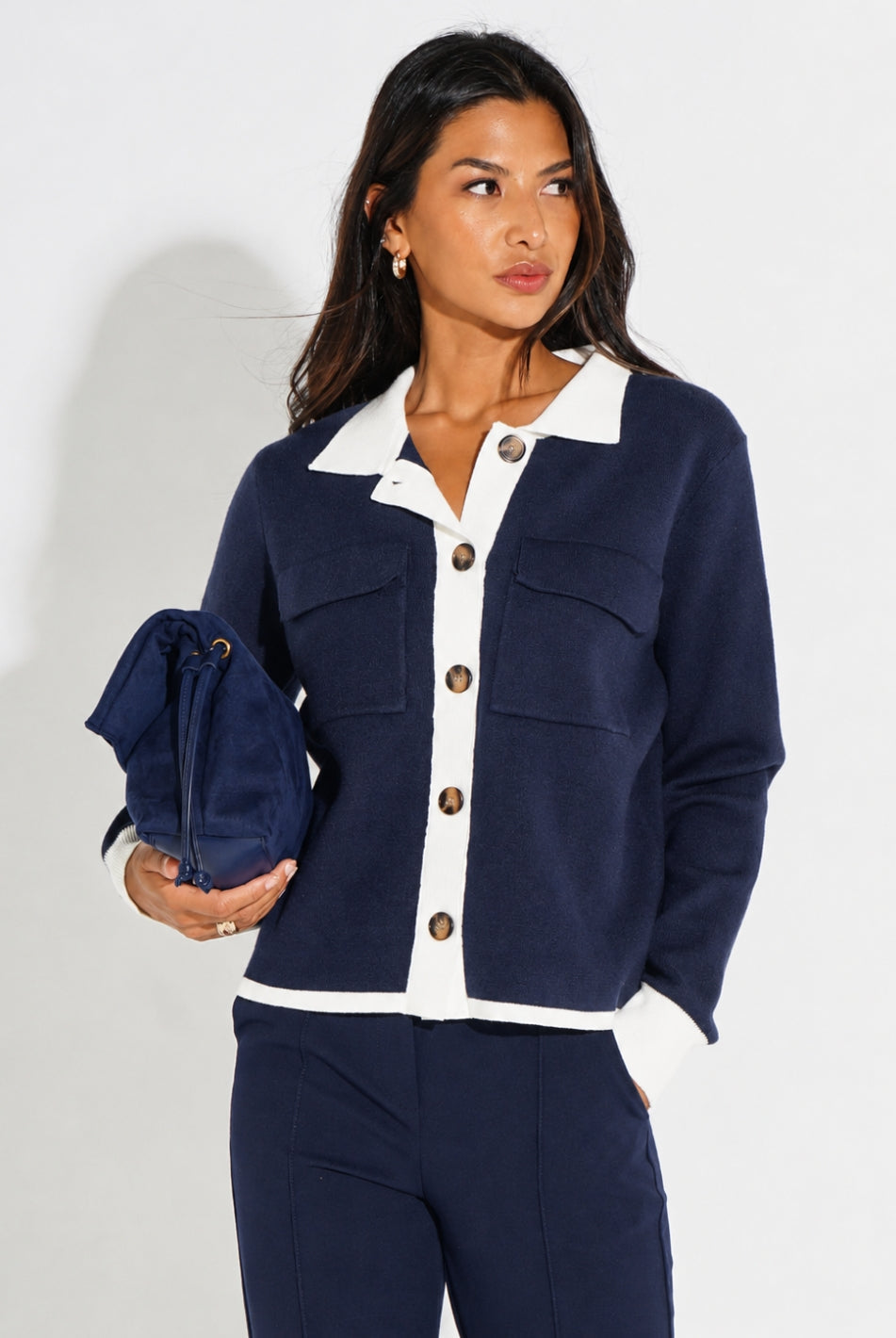 Kate & Pippa Dani Cardigan In Navy / White-Kate & Pippa
