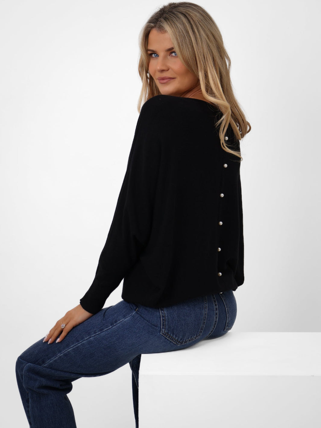 Kate & Pippa Elba Pearl Detail Knit Jumper In Black-Kate & Pippa Autumn/Winter Ladies Clothing