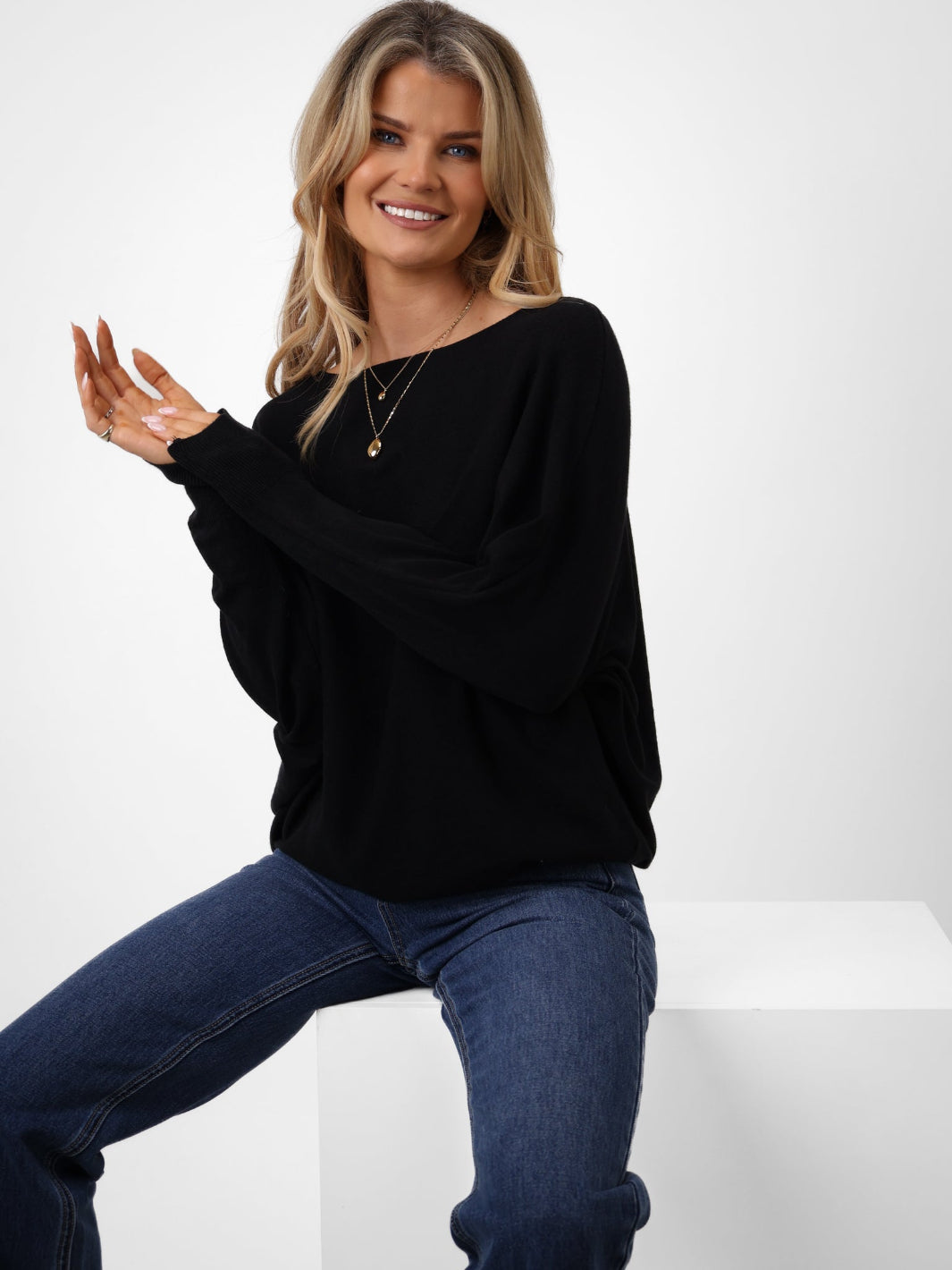 Kate & Pippa Elba Pearl Detail Knit Jumper In Black-Kate & Pippa Autumn/Winter Ladies Clothing