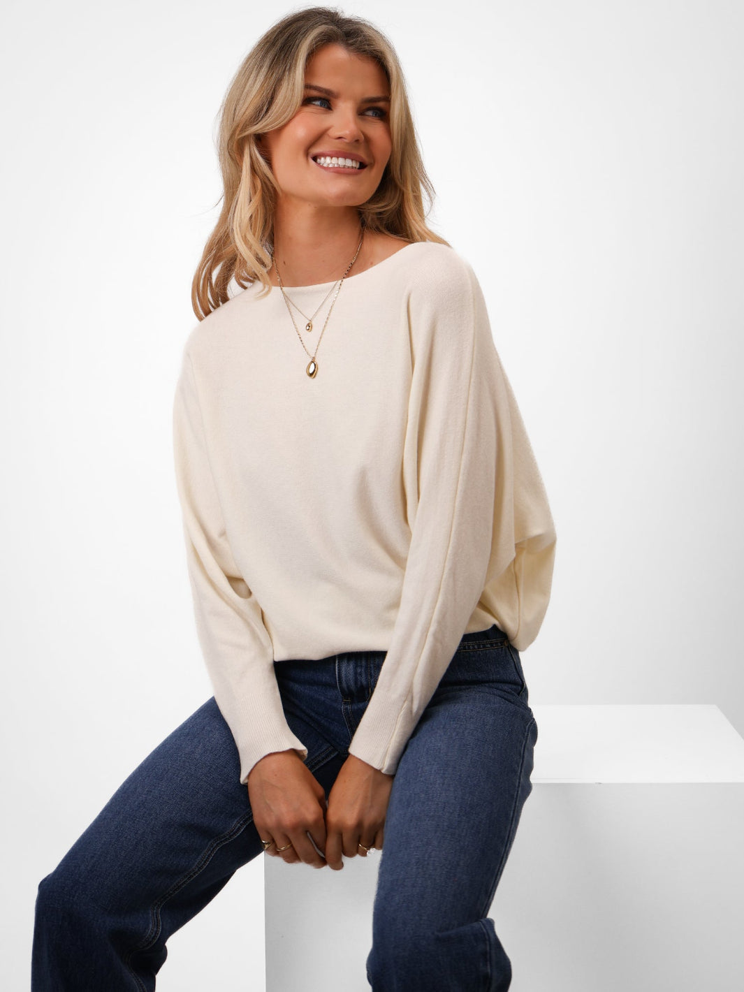 Kate & Pippa Elba Pearl Detail Knit Jumper In Cream-Kate & Pippa Autumn/Winter Ladies Clothing