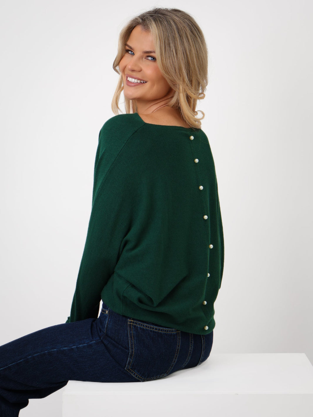 Kate & Pippa Elba Pearl Detail Knit Jumper In Dark Green-Kate & Pippa Autumn/Winter Ladies Clothing