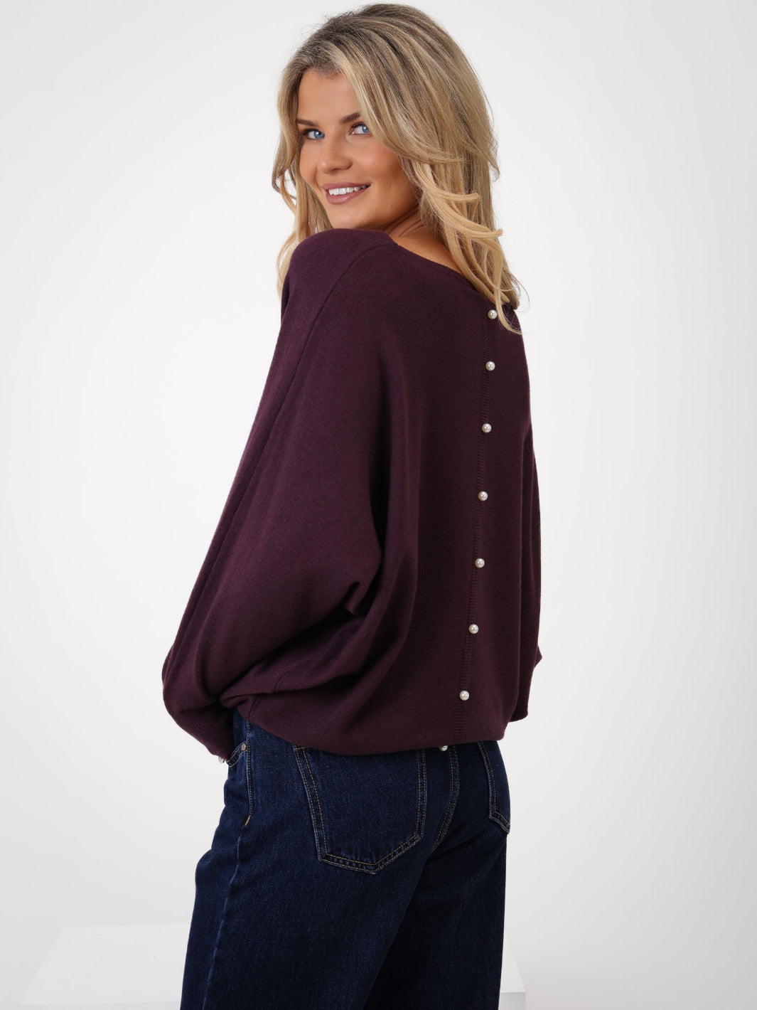 Kate & Pippa Elba Pearl Detail Knit Jumper In Mulberry-Kate & Pippa Autumn/Winter Ladies Clothing