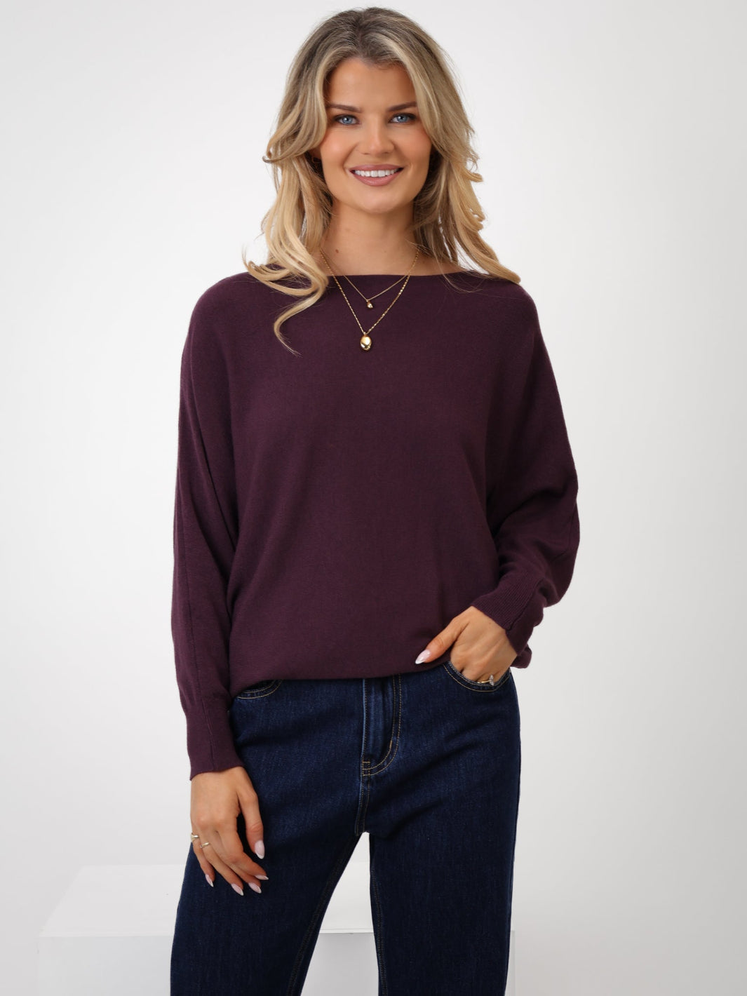 Kate & Pippa Elba Pearl Detail Knit Jumper In Mulberry-Kate & Pippa Autumn/Winter Ladies Clothing