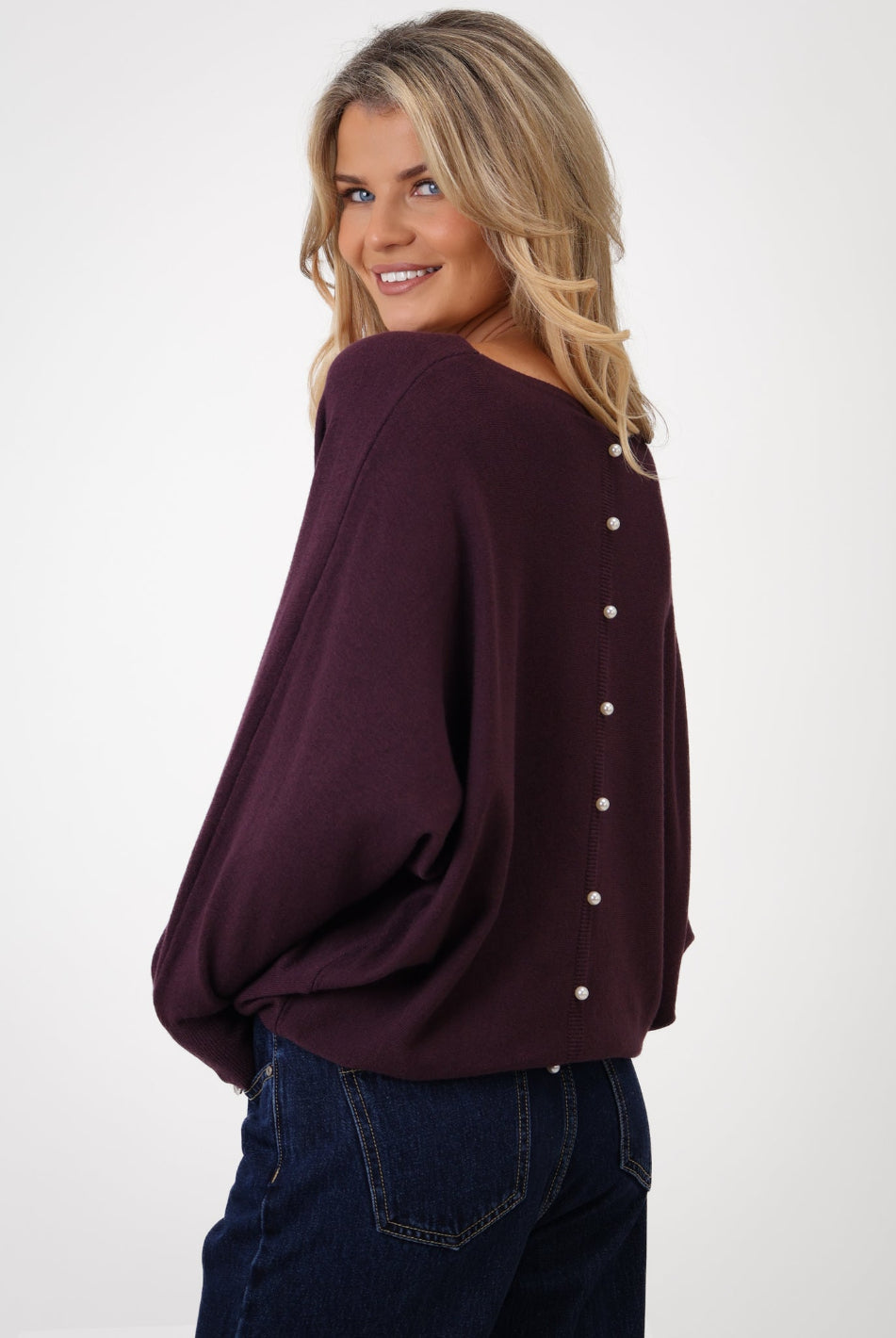 Kate & Pippa Elba Pearl Detail Knit Jumper In Mulberry-Kate & Pippa Autumn/Winter Ladies Clothing