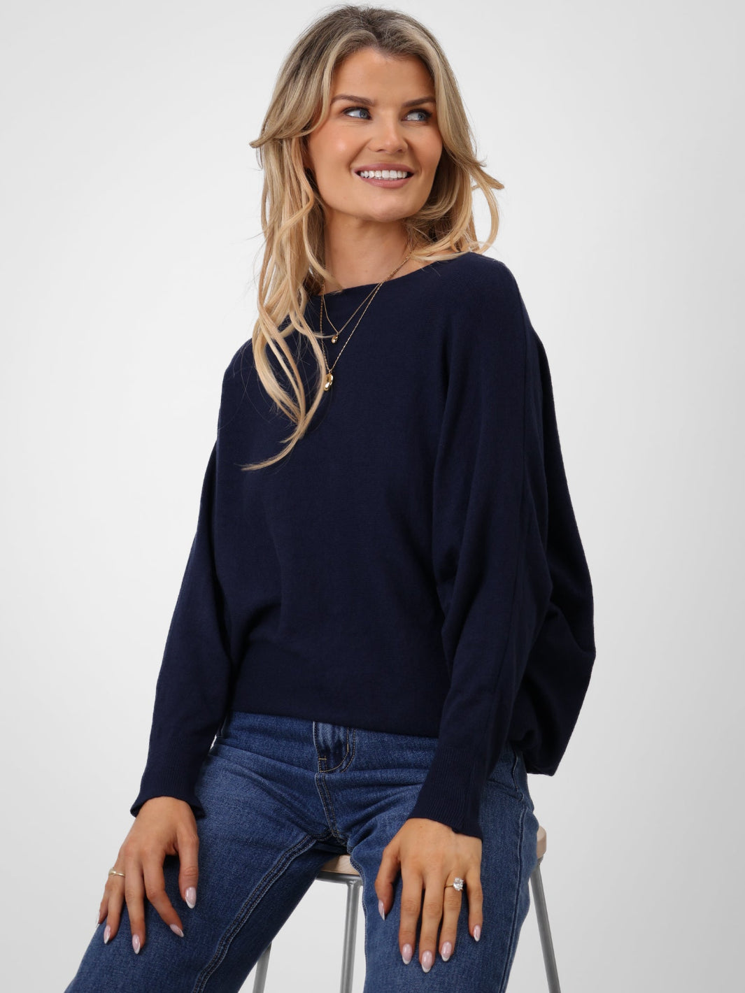 Kate & Pippa Elba Pearl Detail Knit Jumper In Navy-Kate & Pippa Autumn/Winter Ladies Clothing