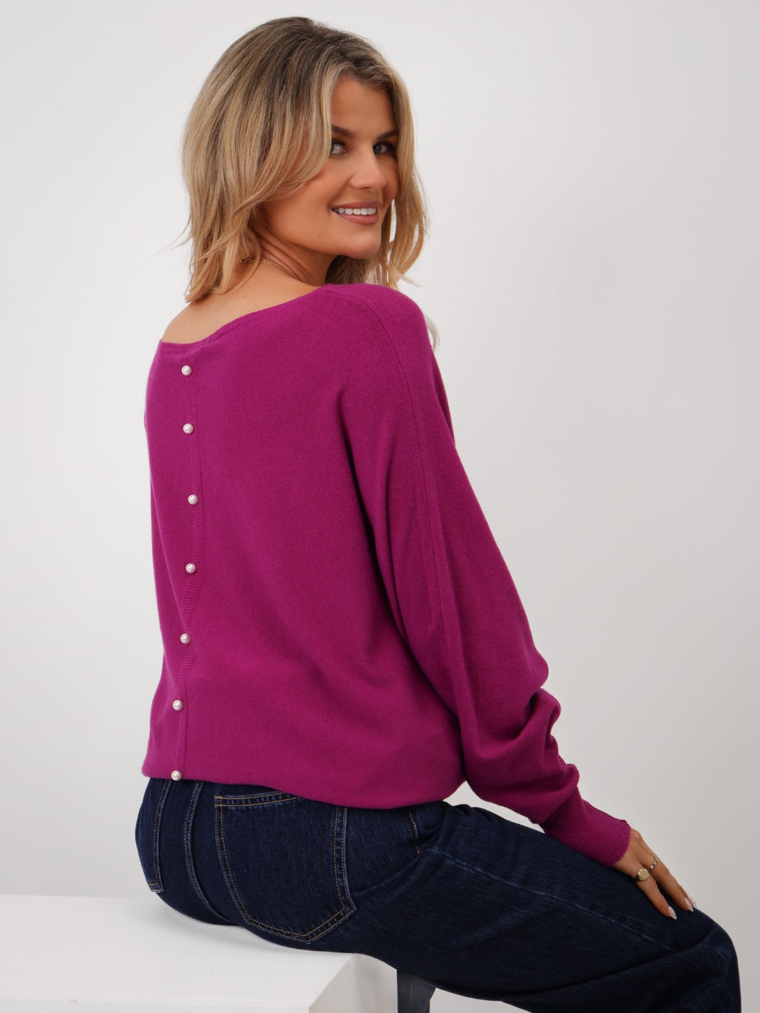 Kate & Pippa Elba Pearl Detail Knit Jumper In Plum-Kate & Pippa Autumn/Winter Ladies Clothing