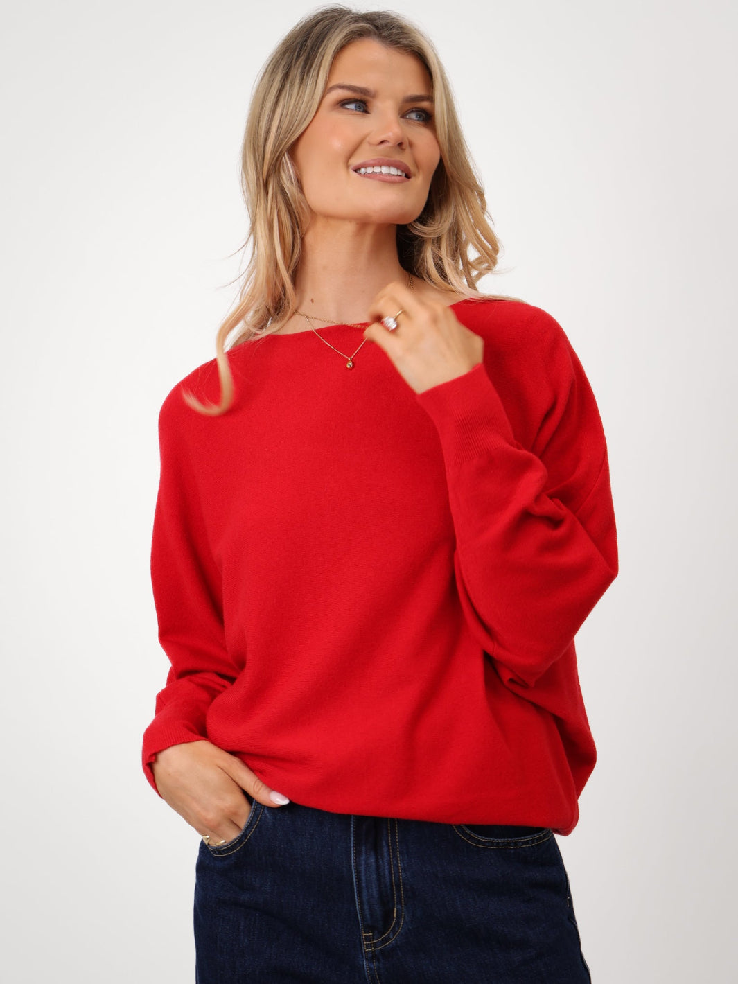 Kate & Pippa Elba Pearl Detail Knit Jumper In Red-Kate & Pippa Autumn/Winter Ladies Clothing