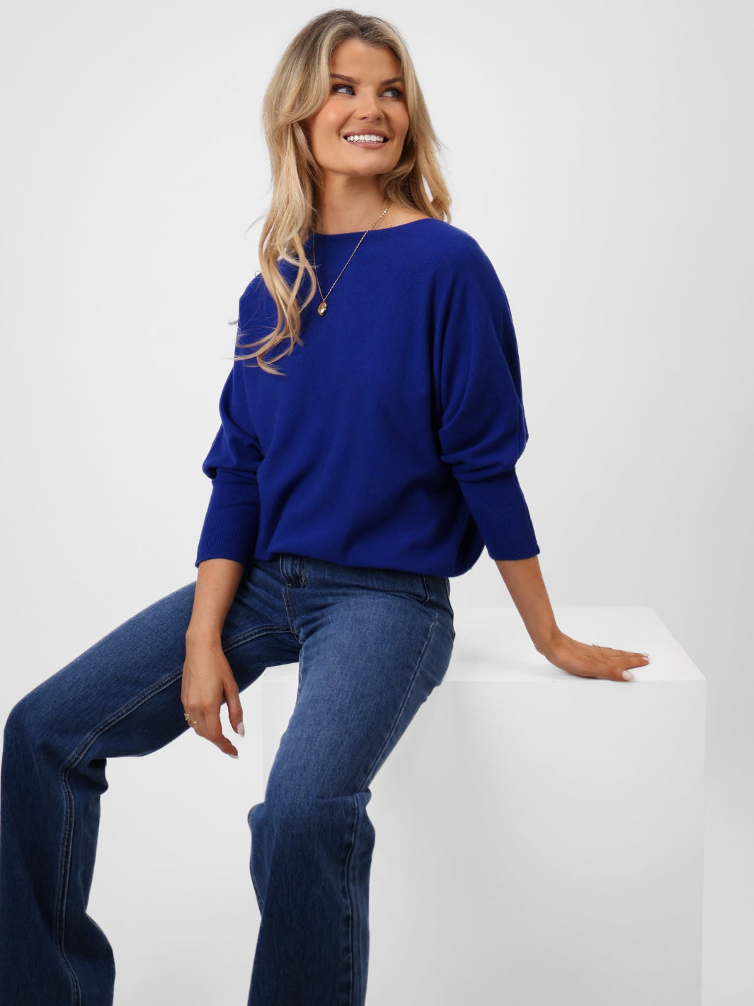 Kate & Pippa Elba Pearl Detail Knit Jumper In Royal Blue-Kate & Pippa Autumn/Winter Ladies Clothing