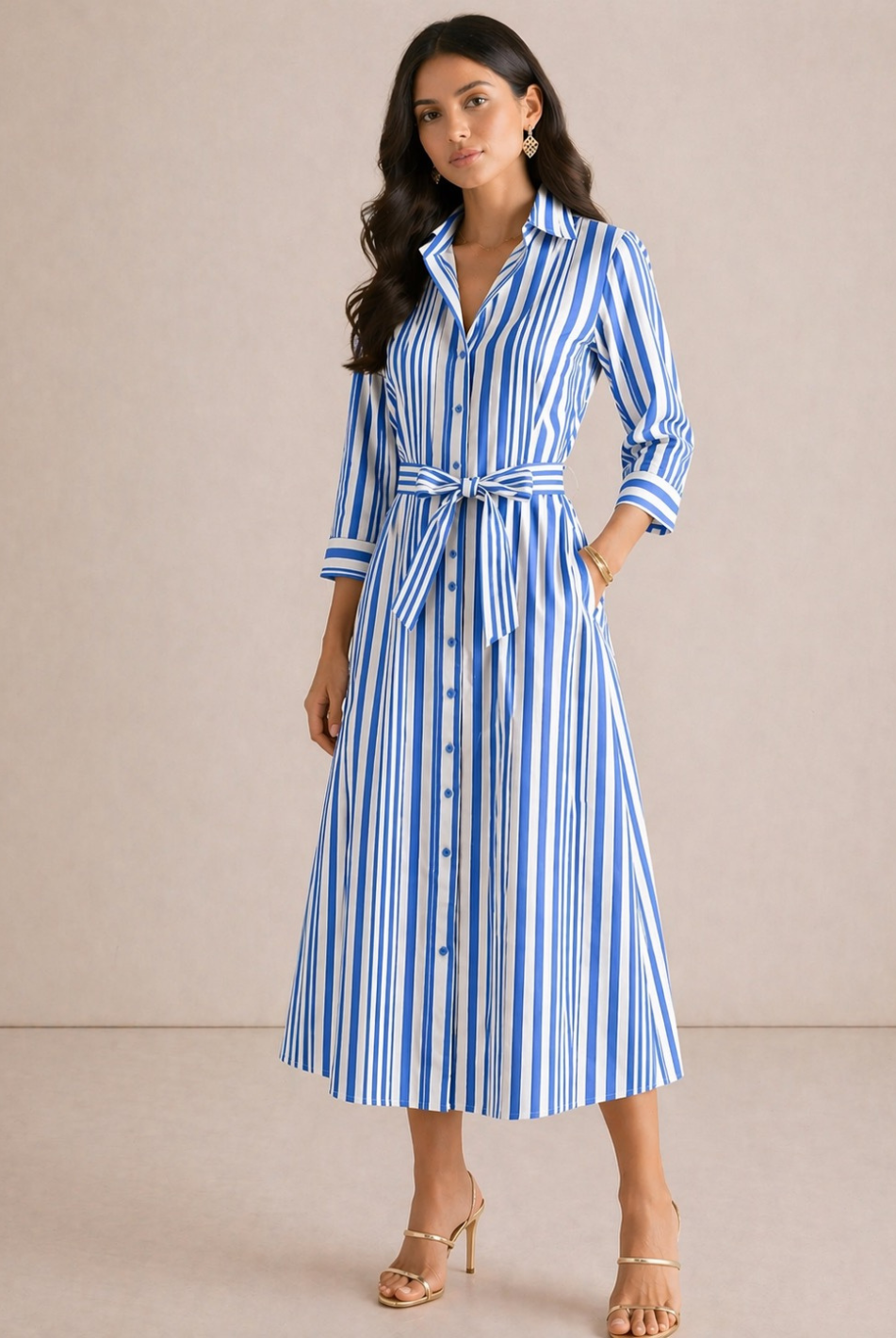 Kate & Pippa Elena Midi Shirt Dress In Blue Stripe-Kate & Pippa