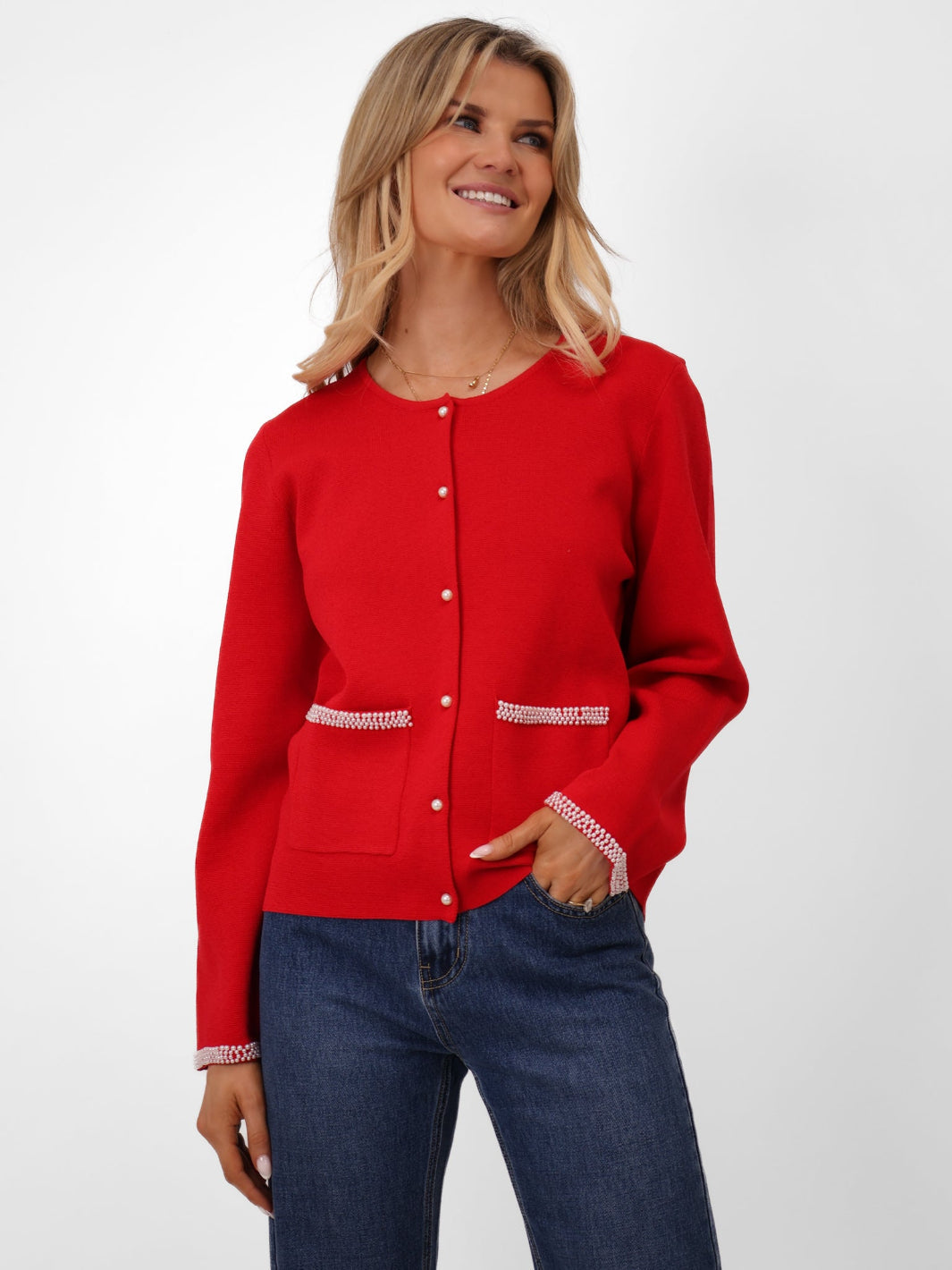 Kate & Pippa Luna Cardigan In Red-Kate & Pippa Autumn/Winter Ladies Clothing