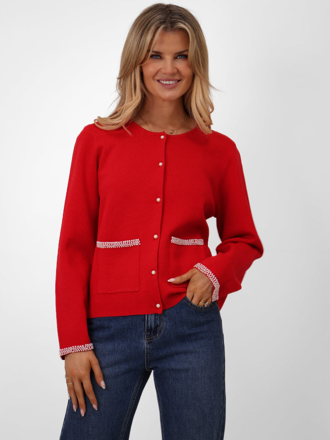 Kate & Pippa Luna Cardigan In Red-Kate & Pippa Autumn/Winter Ladies Clothing