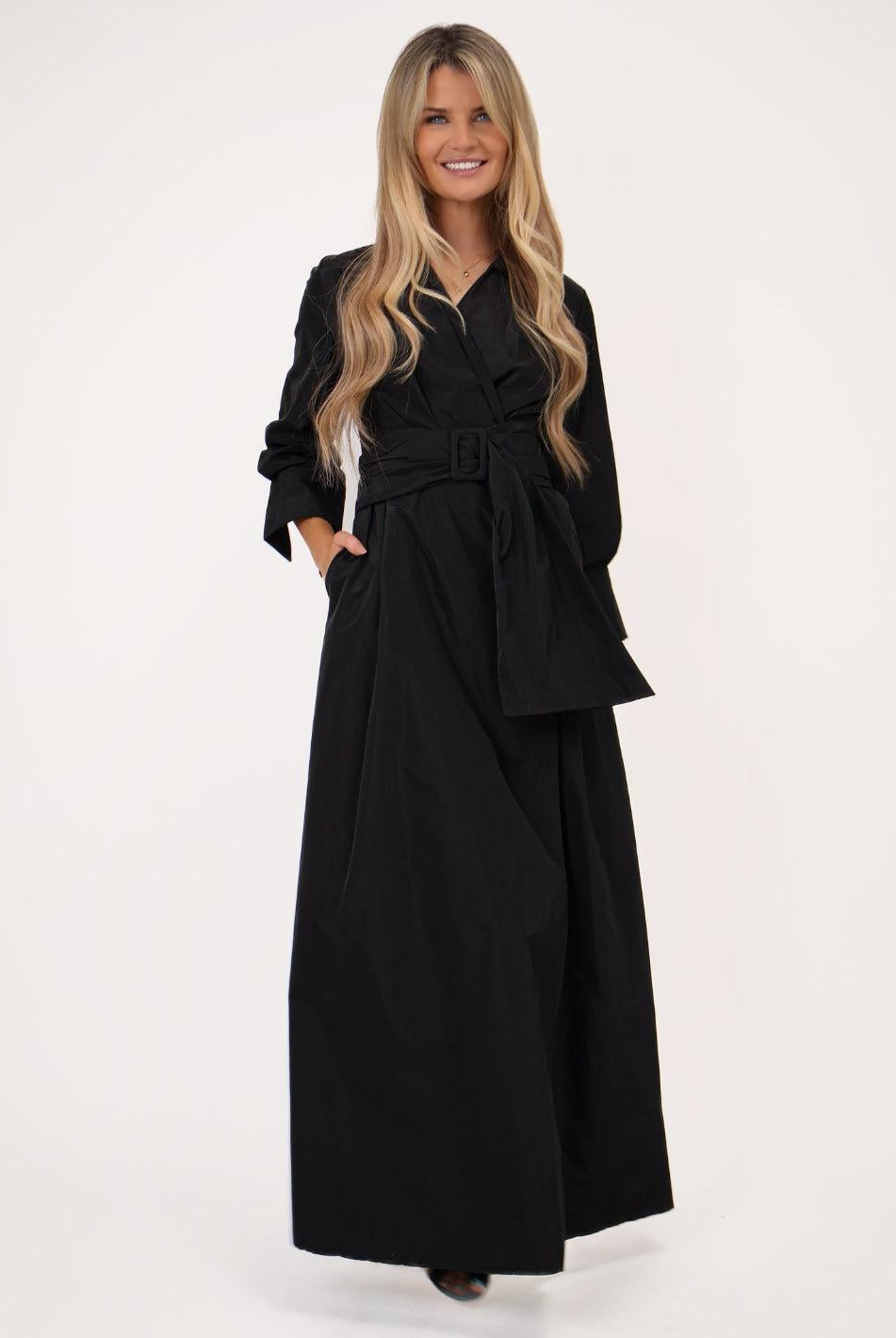 Kate & Pippa Penelope Taffeta Maxi Dress In Black-Kate & Pippa Autumn/Winter Ladies Clothing