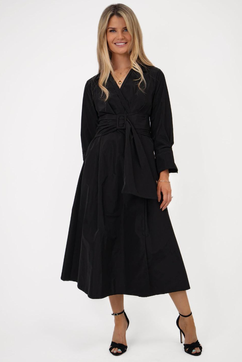 Kate & Pippa Penelope Taffeta Midi Dress In Black-Kate & Pippa Autumn/Winter Ladies Clothing