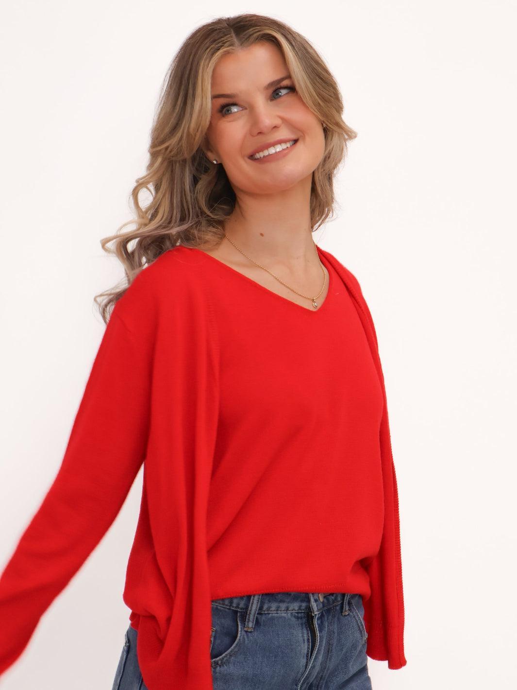 Kate & Pippa Poppy Two-In-One Cardigan In Red-Kate & Pippa
