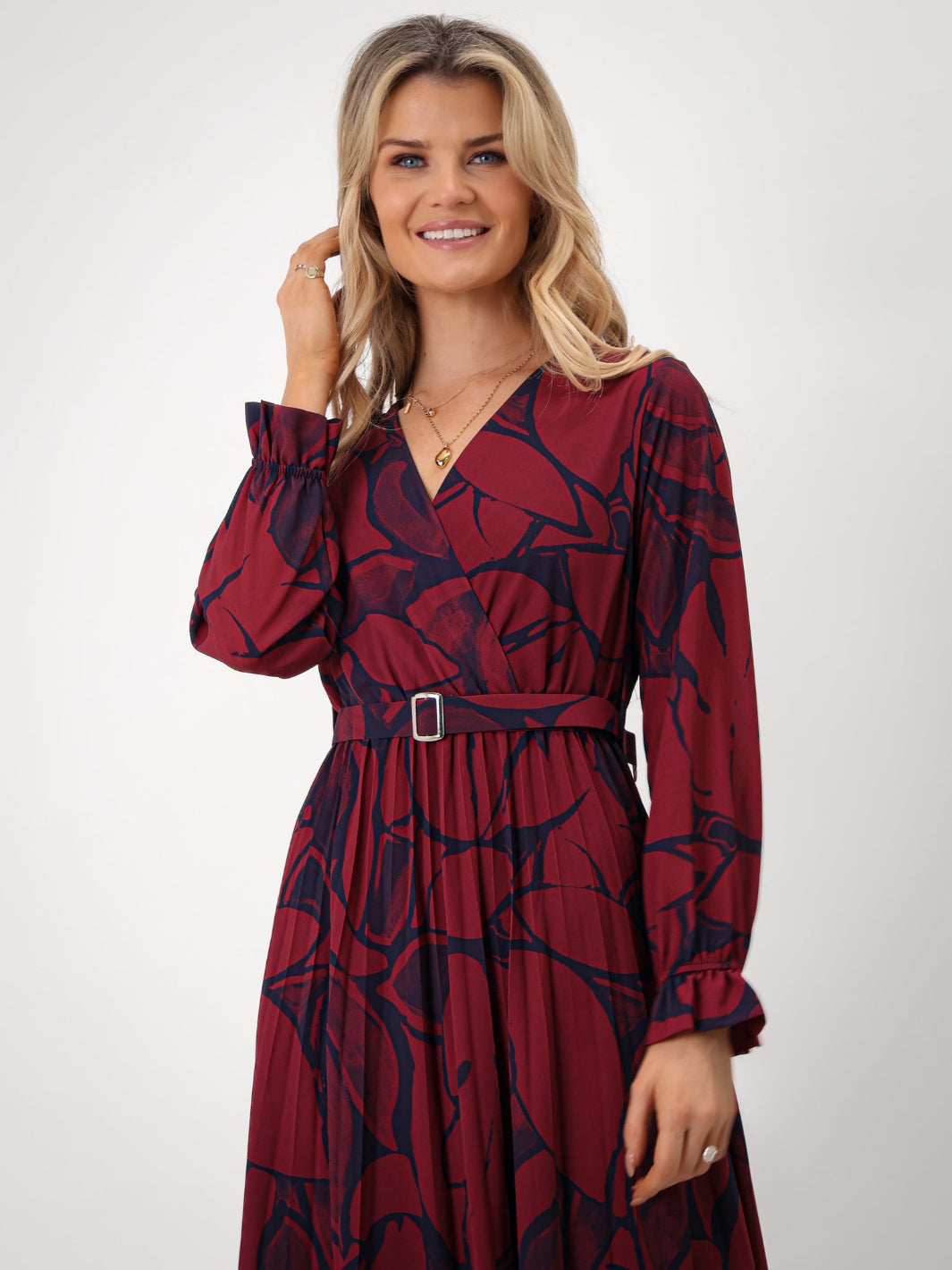 Kate & Pippa Positano Midi Dress In Burgundy Print-Kate & Pippa Autumn/Winter Ladies Clothing