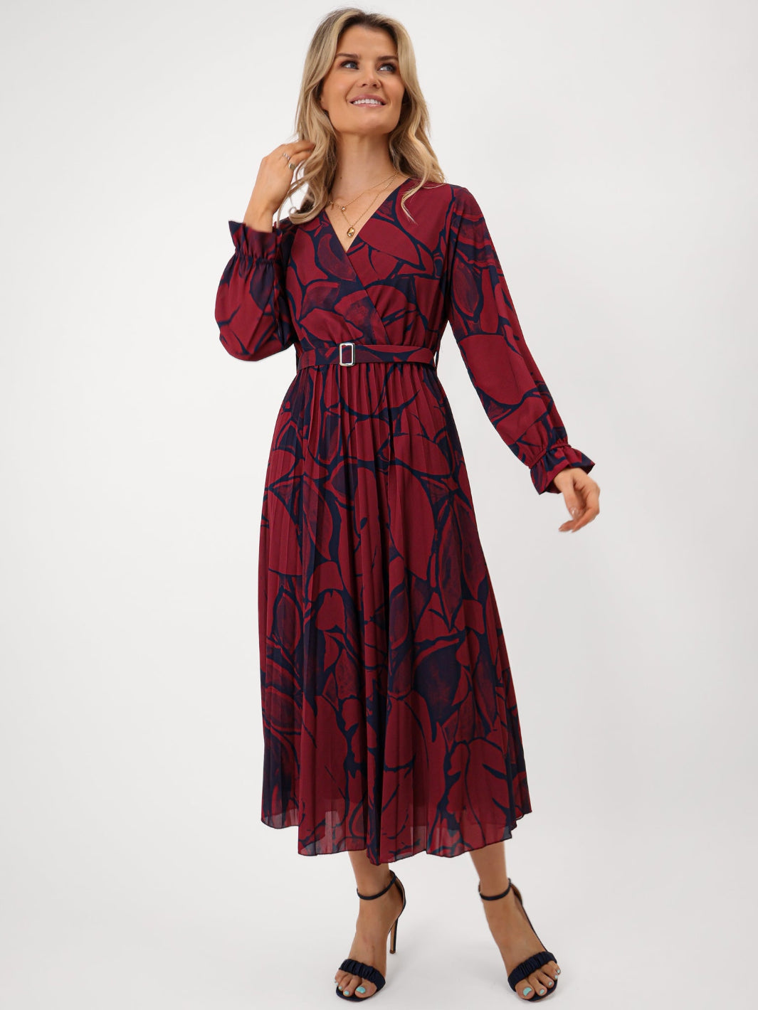 Kate & Pippa Positano Midi Dress In Burgundy Print-Kate & Pippa Autumn/Winter Ladies Clothing