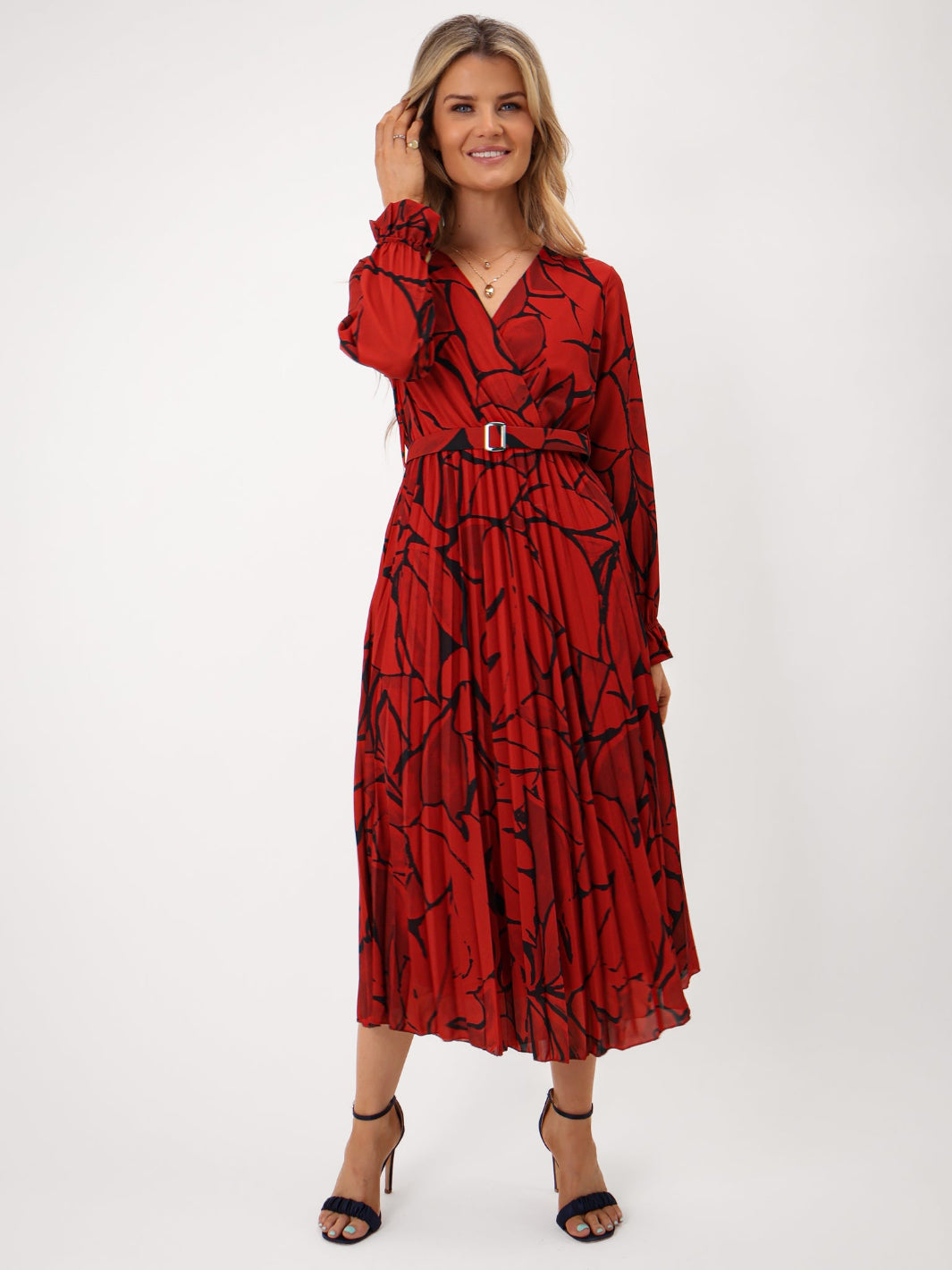 Kate & Pippa Positano Midi Dress In Red Print-Kate & Pippa Autumn/Winter Ladies Clothing