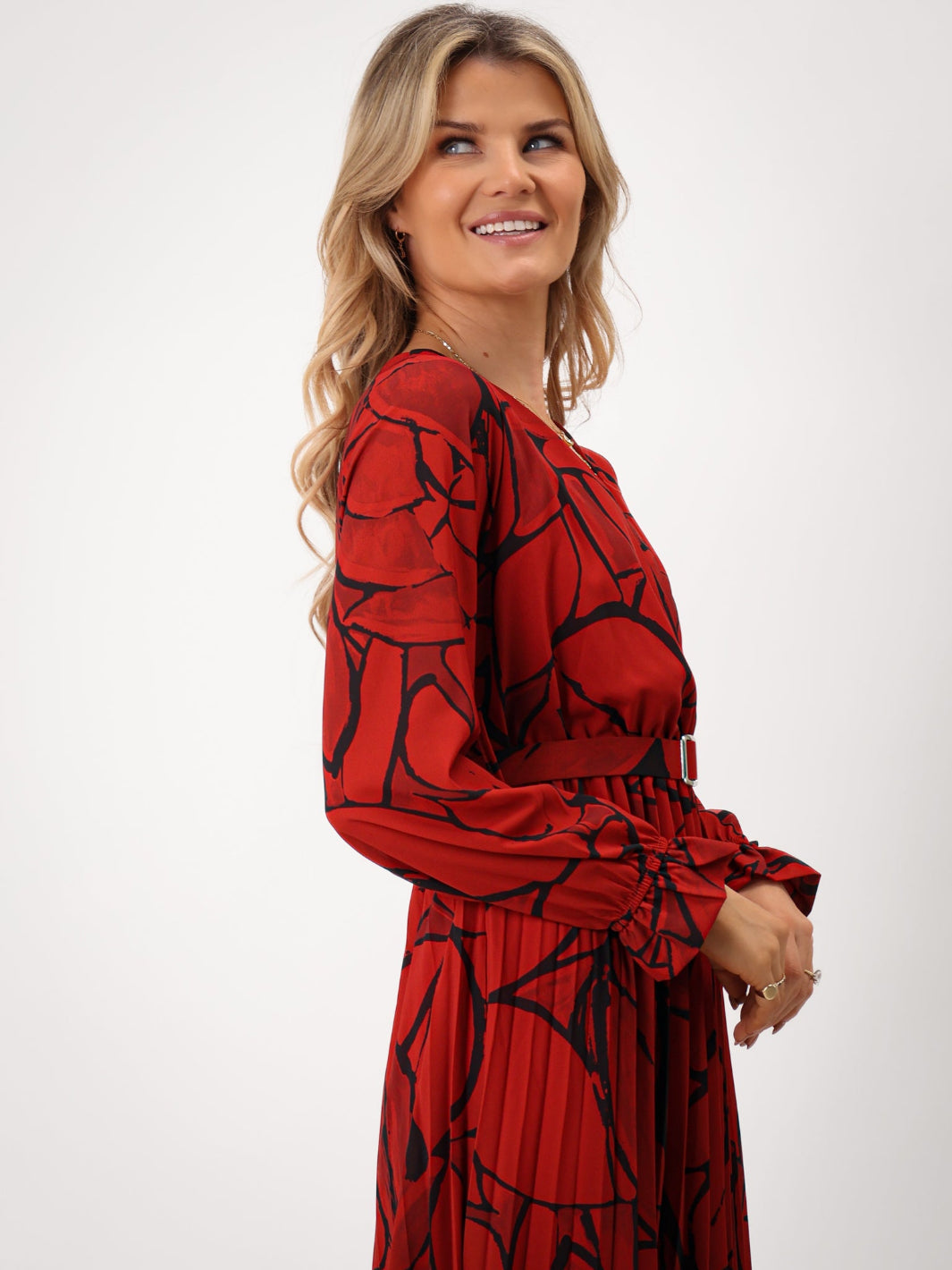Kate & Pippa Positano Midi Dress In Red Print-Kate & Pippa Autumn/Winter Ladies Clothing