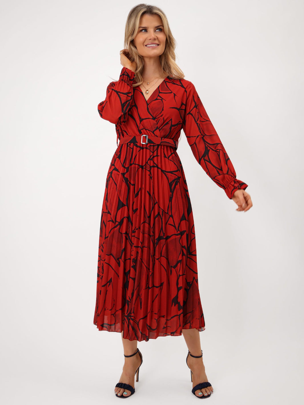Kate & Pippa Positano Midi Dress In Red Print-Kate & Pippa Autumn/Winter Ladies Clothing