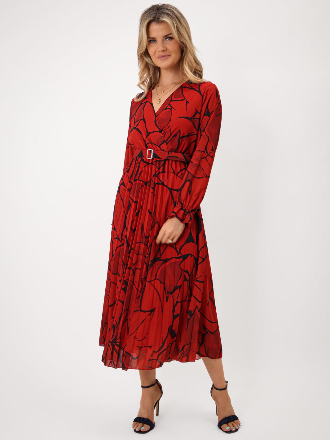 Kate & Pippa Positano Midi Dress In Red Print-Kate & Pippa Autumn/Winter Ladies Clothing
