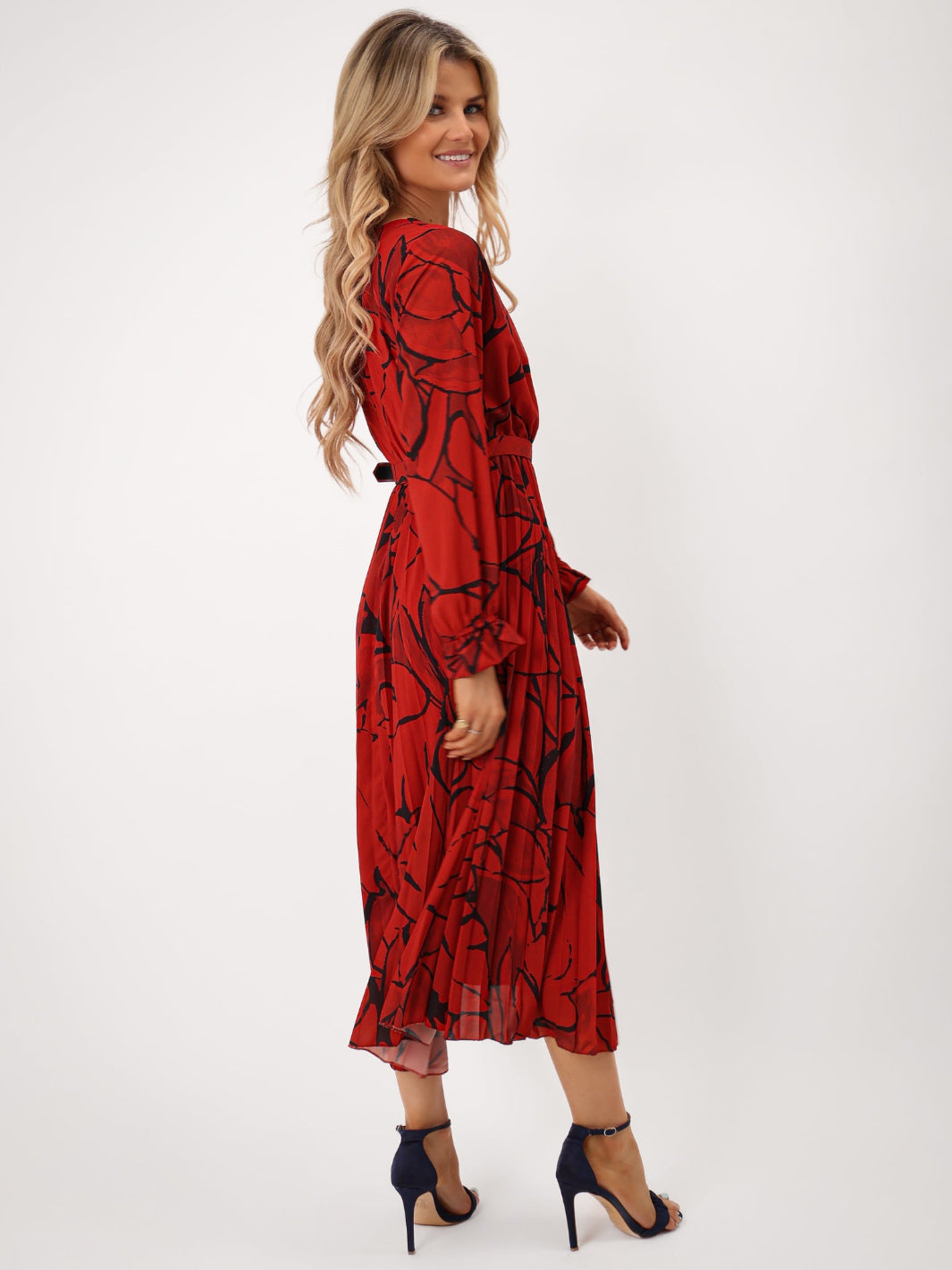Kate & Pippa Positano Midi Dress In Red Print-Kate & Pippa Autumn/Winter Ladies Clothing