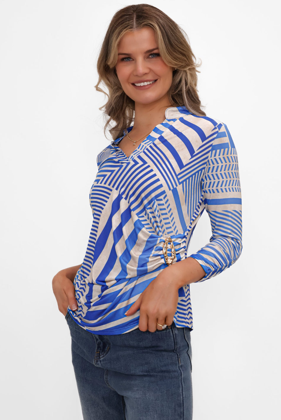 Kate & Pippa Rocco Top In Royal Blue Stripe Print-Kate & Pippa