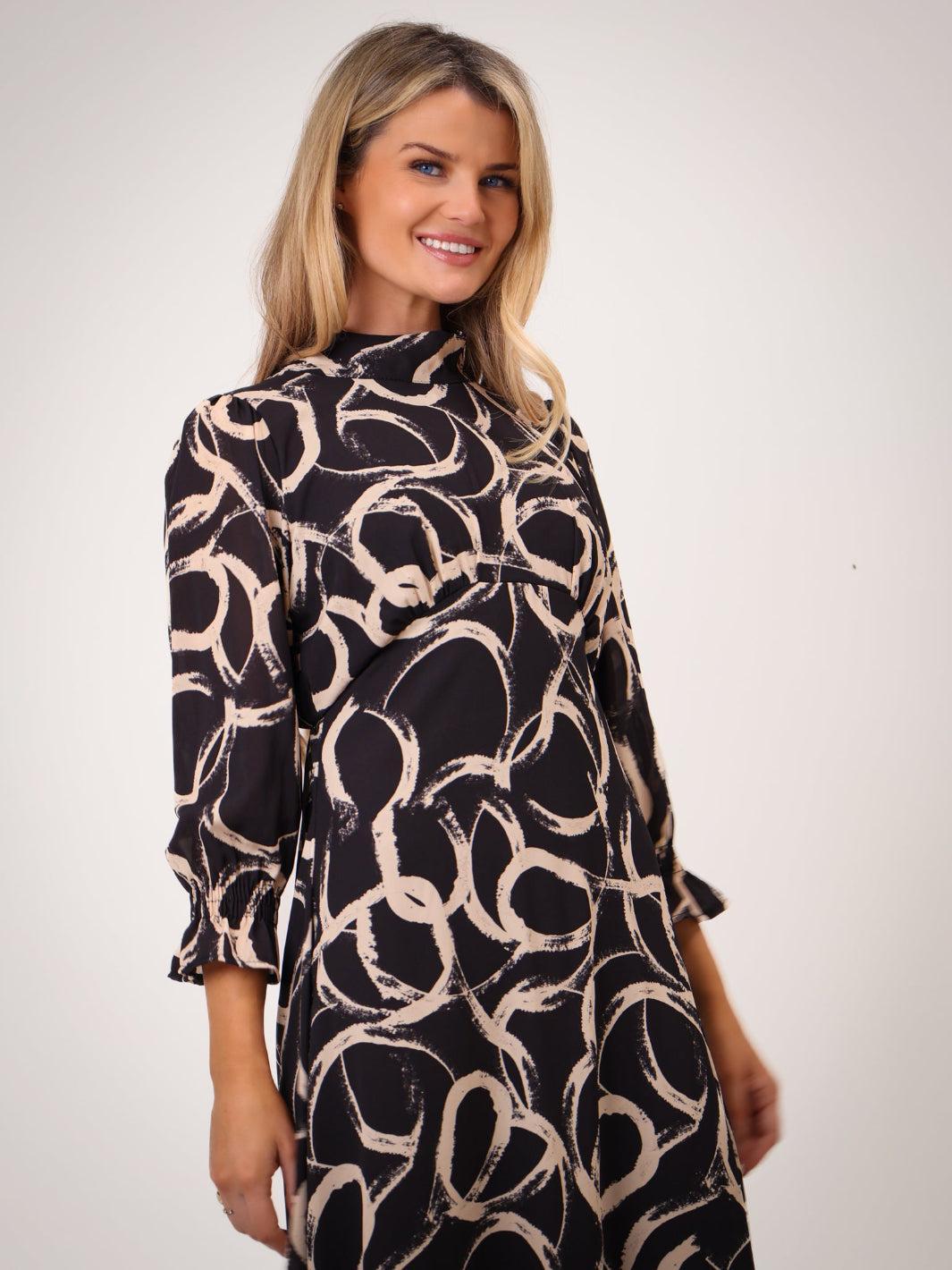 Kate & Pippa Simona Midi Dress In Black / Beige-Kate & Pippa Autumn/Winter Ladies Clothing