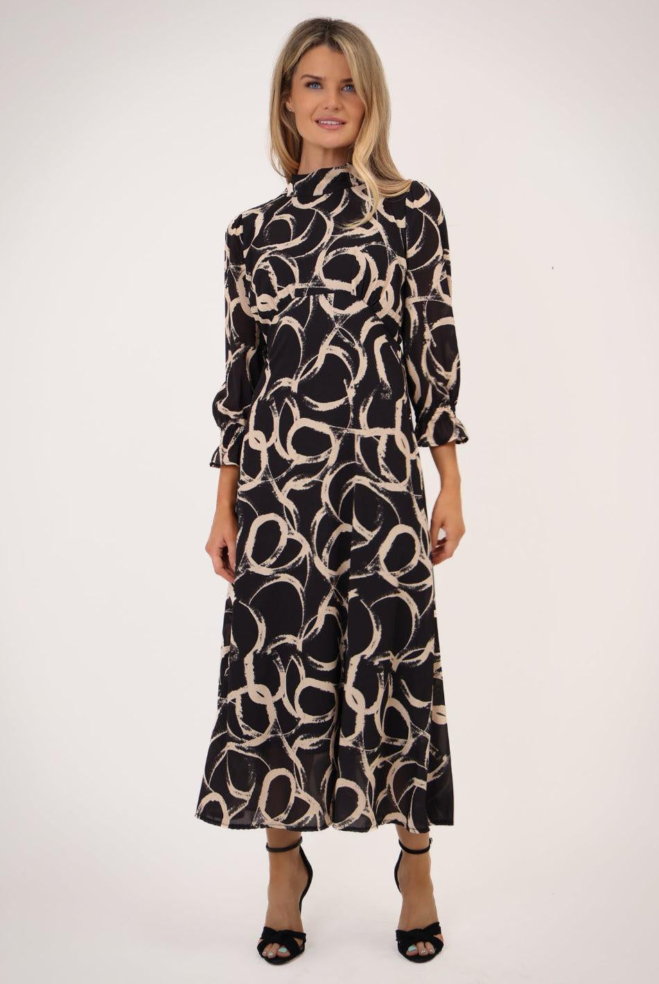 Kate & Pippa Simona Midi Dress In Black / Beige-Kate & Pippa Autumn/Winter Ladies Clothing