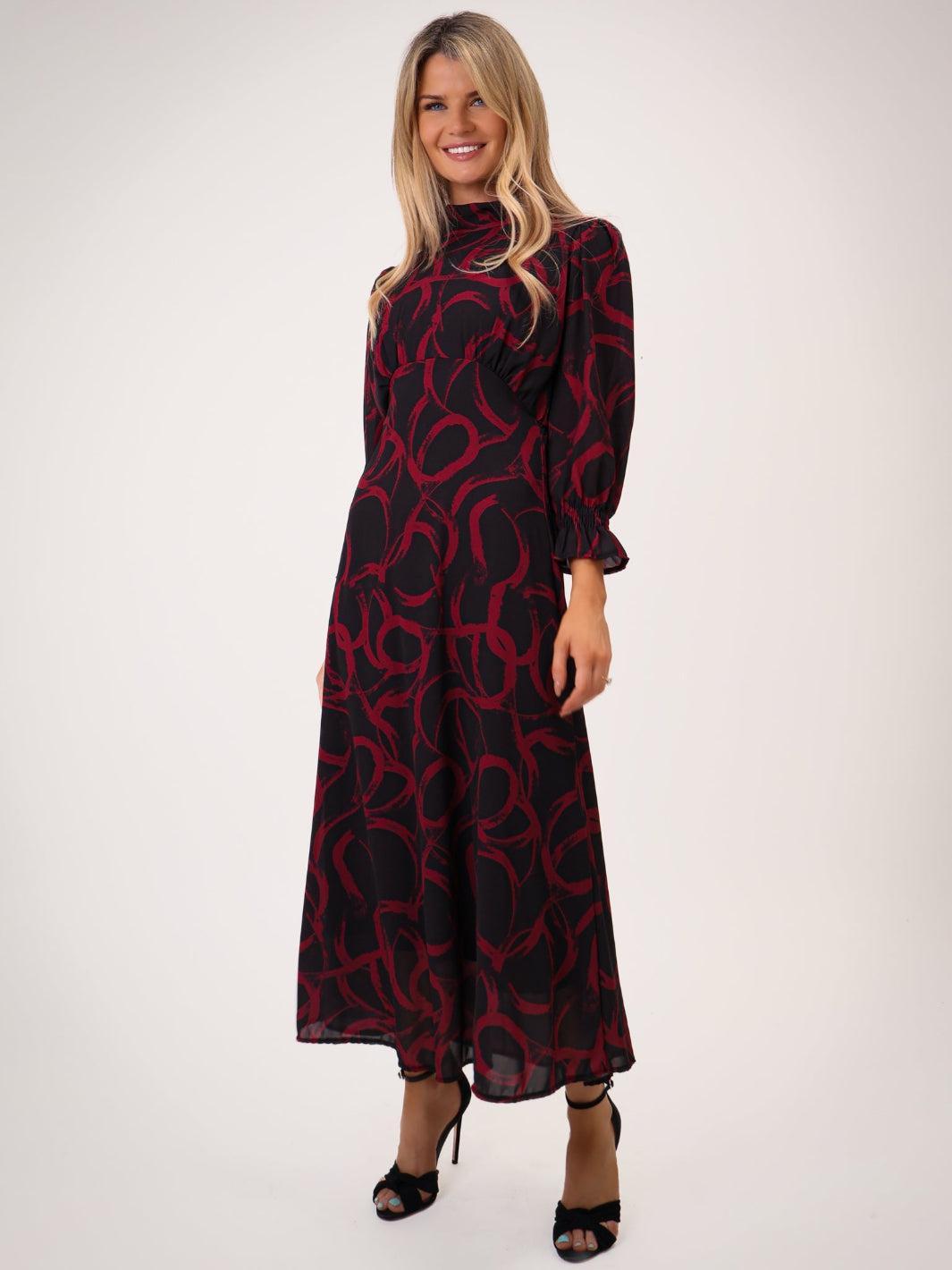 Kate & Pippa Simona Midi Dress In Black / Red-Kate & Pippa Autumn/Winter Ladies Clothing