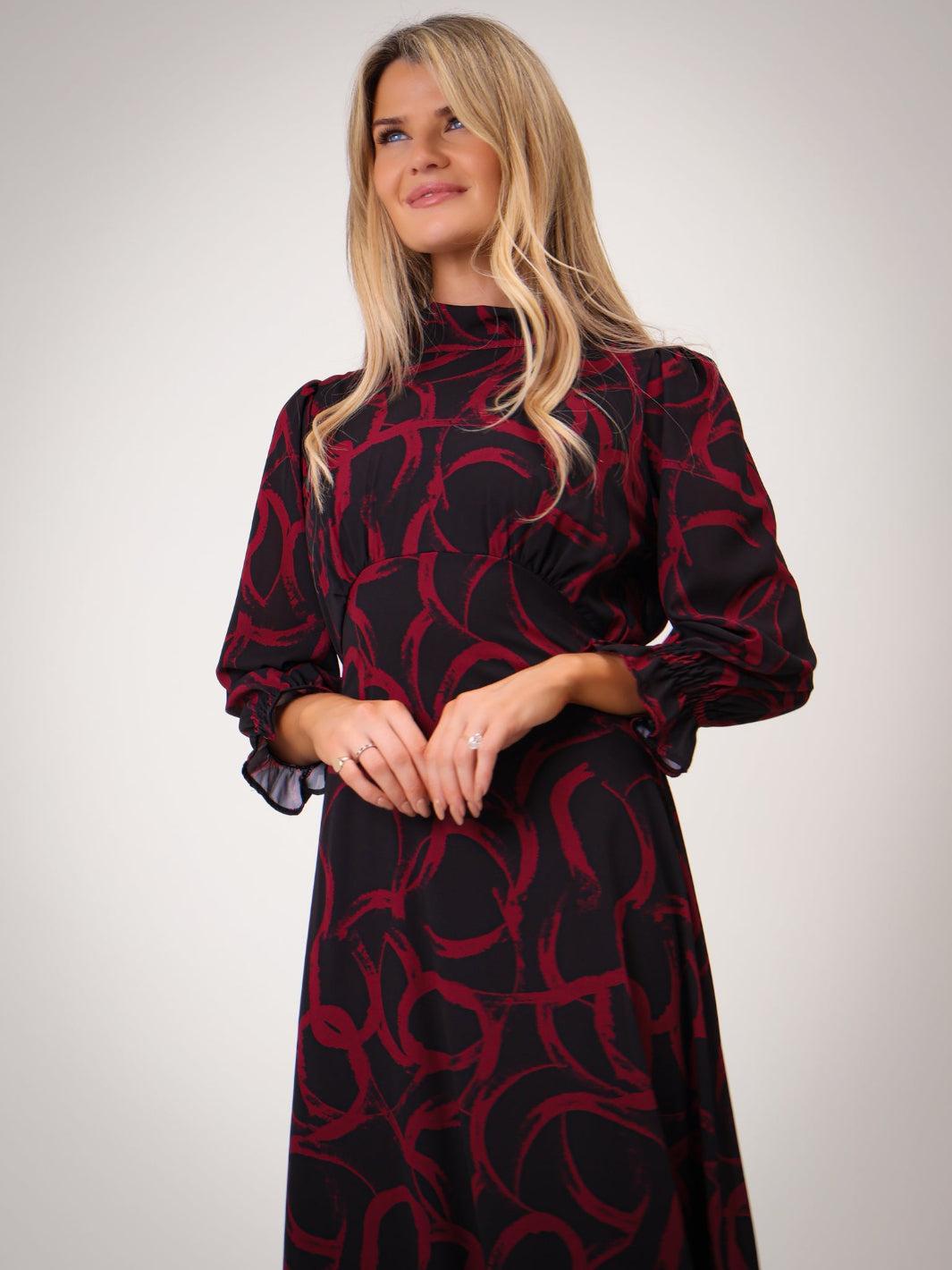 Kate & Pippa Simona Midi Dress In Black / Red-Kate & Pippa Autumn/Winter Ladies Clothing