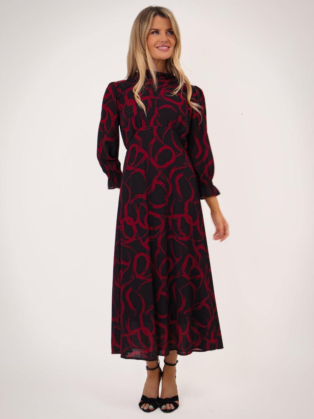 Kate & Pippa Simona Midi Dress In Black / Red-Kate & Pippa Autumn/Winter Ladies Clothing