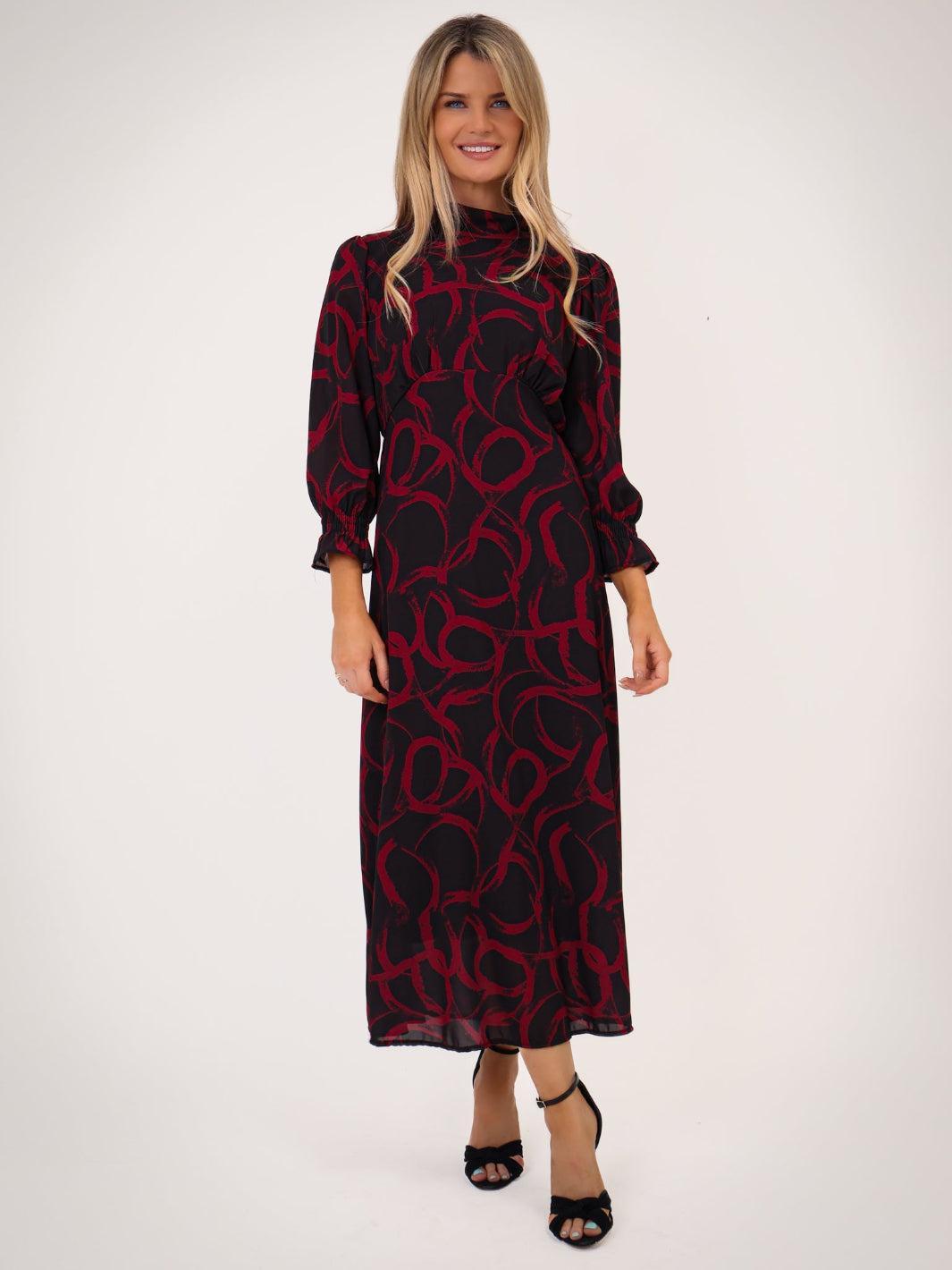 Kate & Pippa Simona Midi Dress In Black / Red-Kate & Pippa Autumn/Winter Ladies Clothing