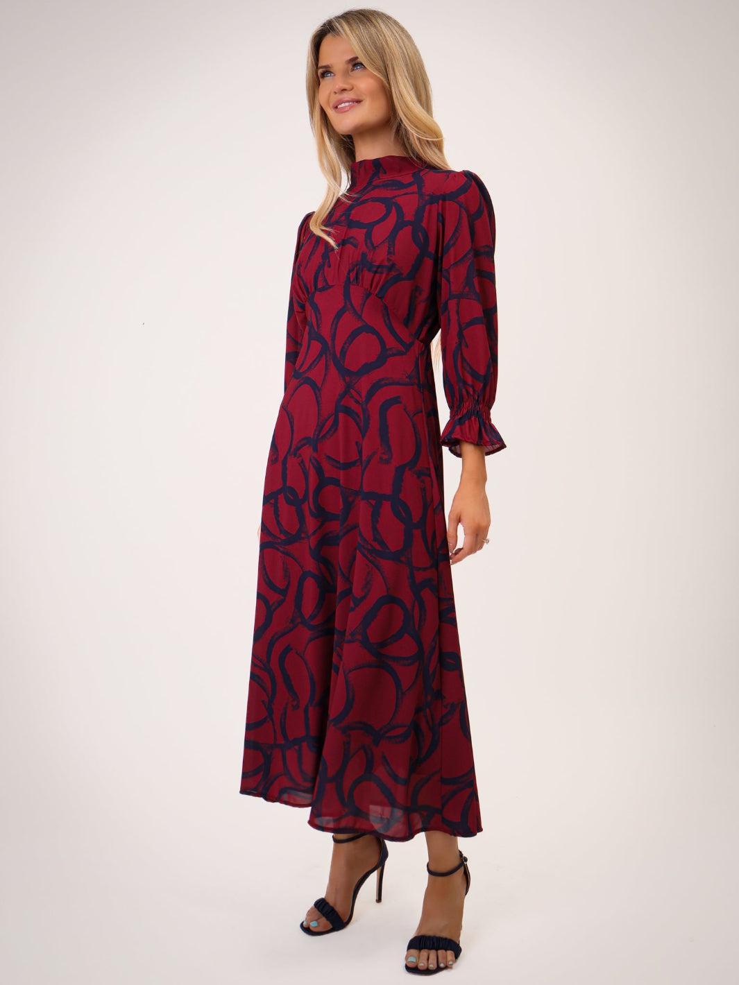 Kate & Pippa Simona Midi Dress In Magenta / Navy-Kate & Pippa Autumn/Winter Ladies Clothing