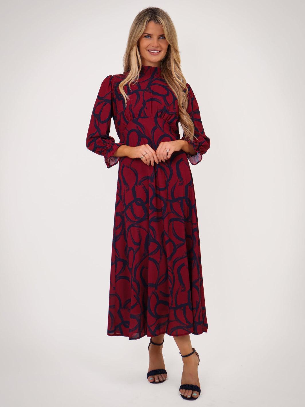 Kate & Pippa Simona Midi Dress In Magenta / Navy-Kate & Pippa Autumn/Winter Ladies Clothing