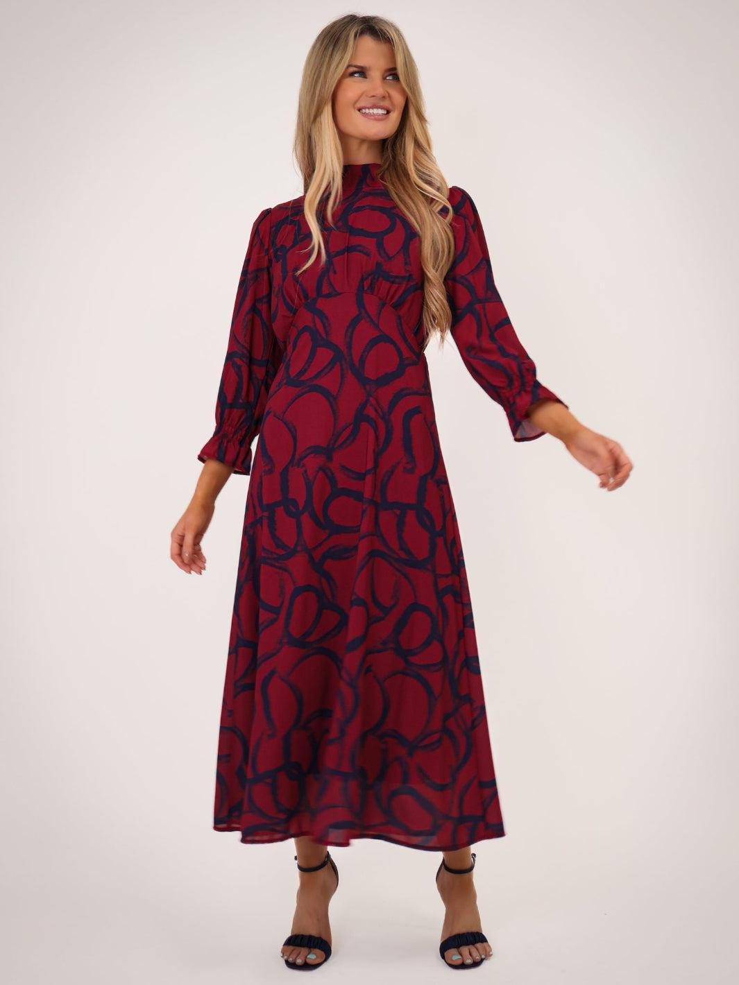 Kate & Pippa Simona Midi Dress In Magenta / Navy-Kate & Pippa Autumn/Winter Ladies Clothing